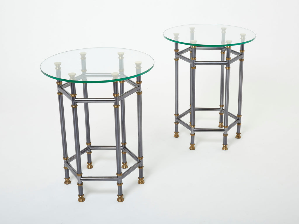 Maison Jansen Neoclassical pair of gunmetal brass gueridons 1970s