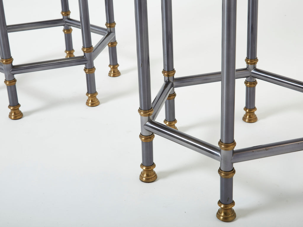 Maison Jansen Neoclassical pair of gunmetal brass gueridons 1970s