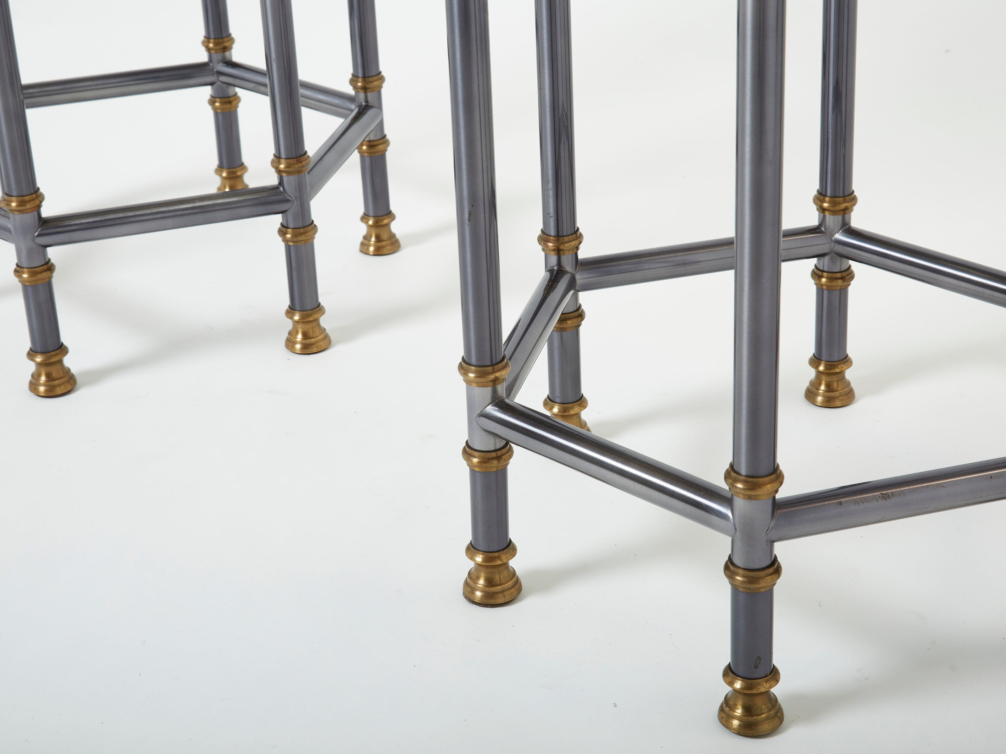 Maison Jansen Neoclassical pair of gunmetal brass gueridons 1970s