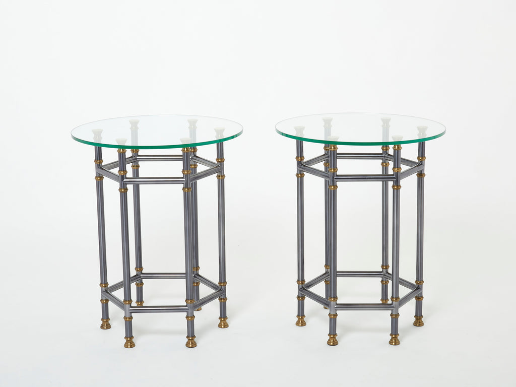 Maison Jansen Neoclassical pair of gunmetal brass gueridons 1970s