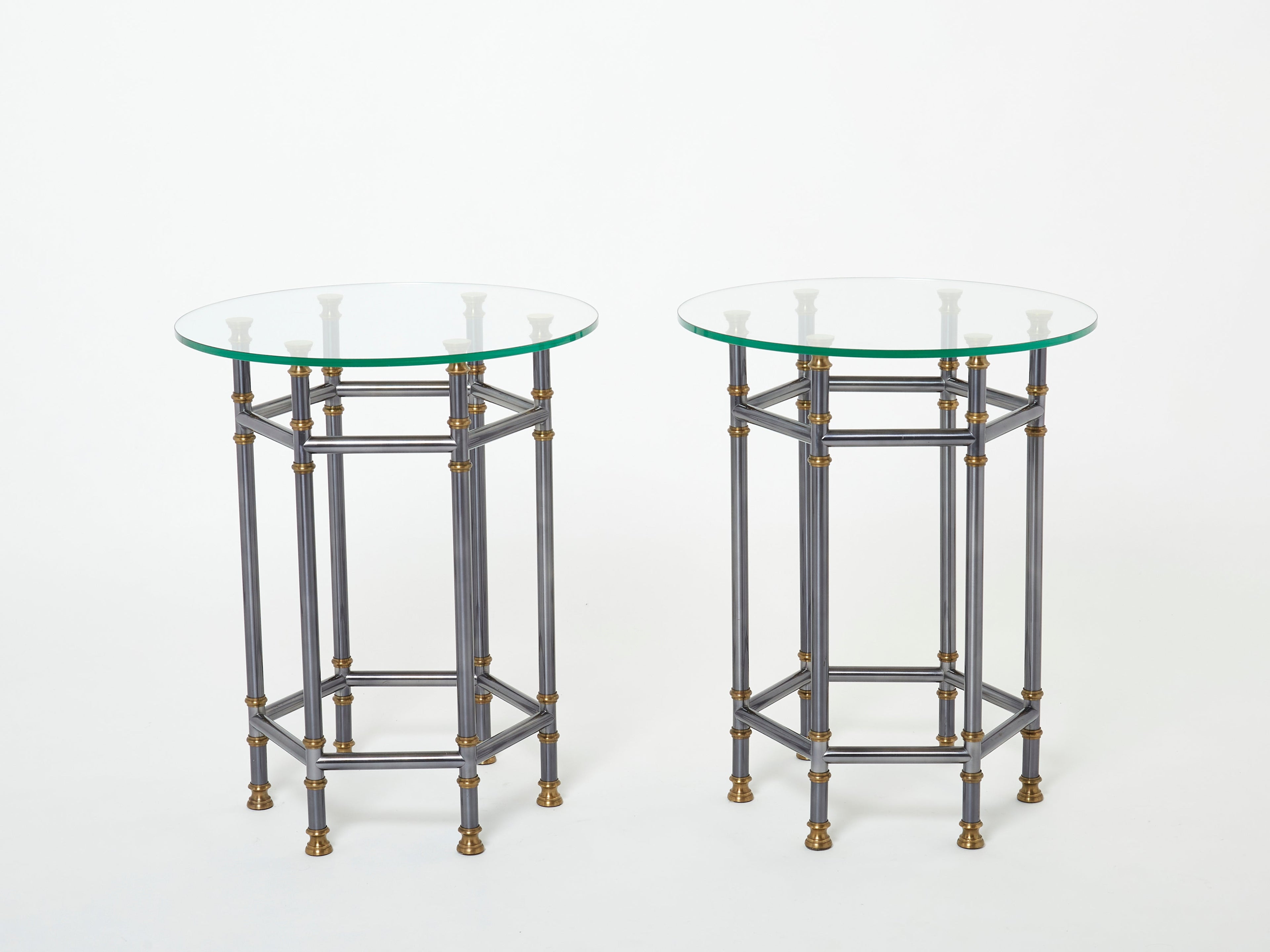 Maison Jansen Neoclassical pair of gunmetal brass gueridons 1970s