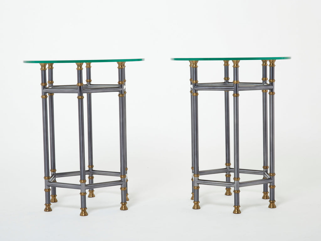 Maison Jansen Neoclassical pair of gunmetal brass gueridons 1970s