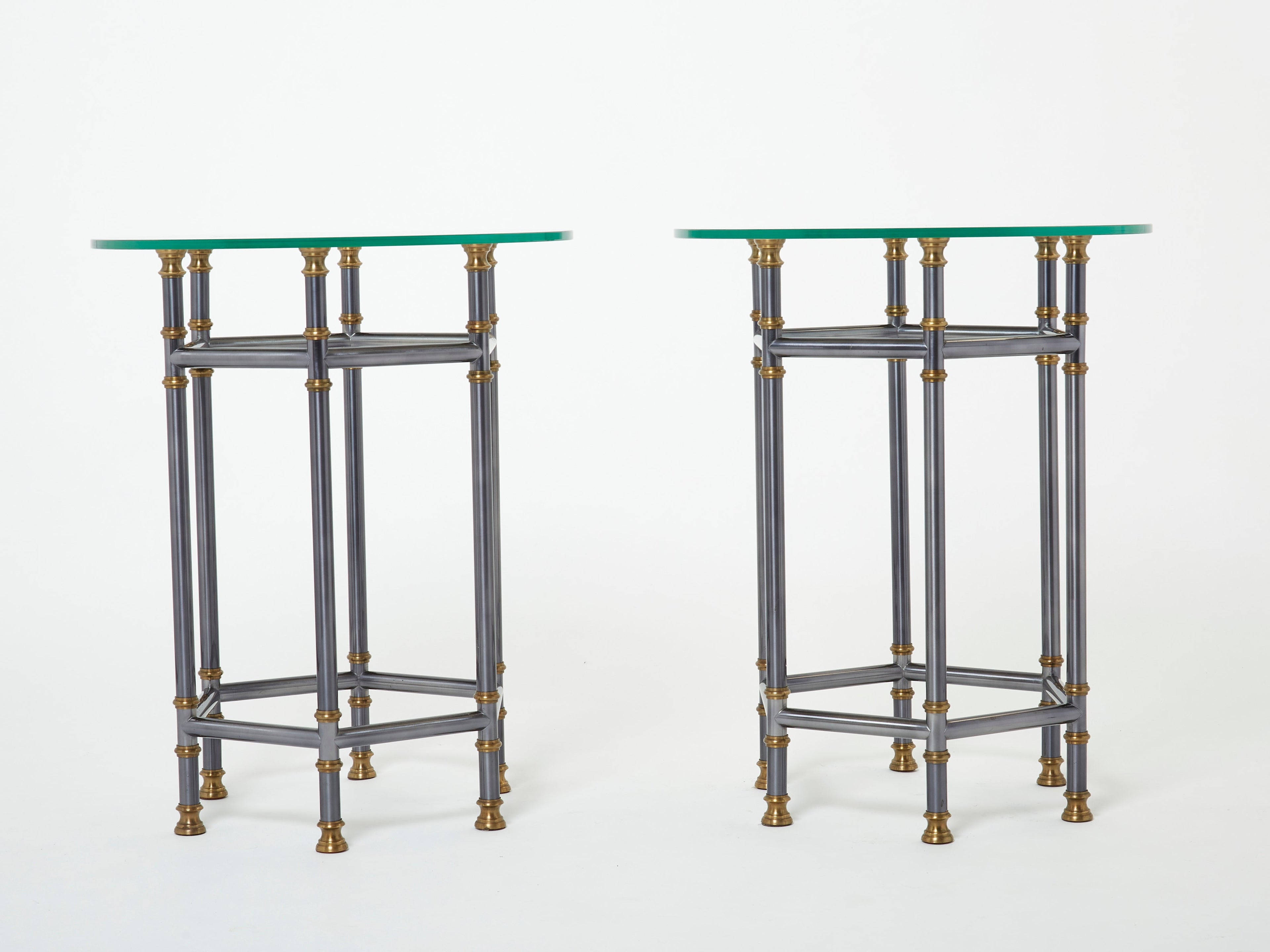 Maison Jansen Neoclassical pair of gunmetal brass gueridons 1970s