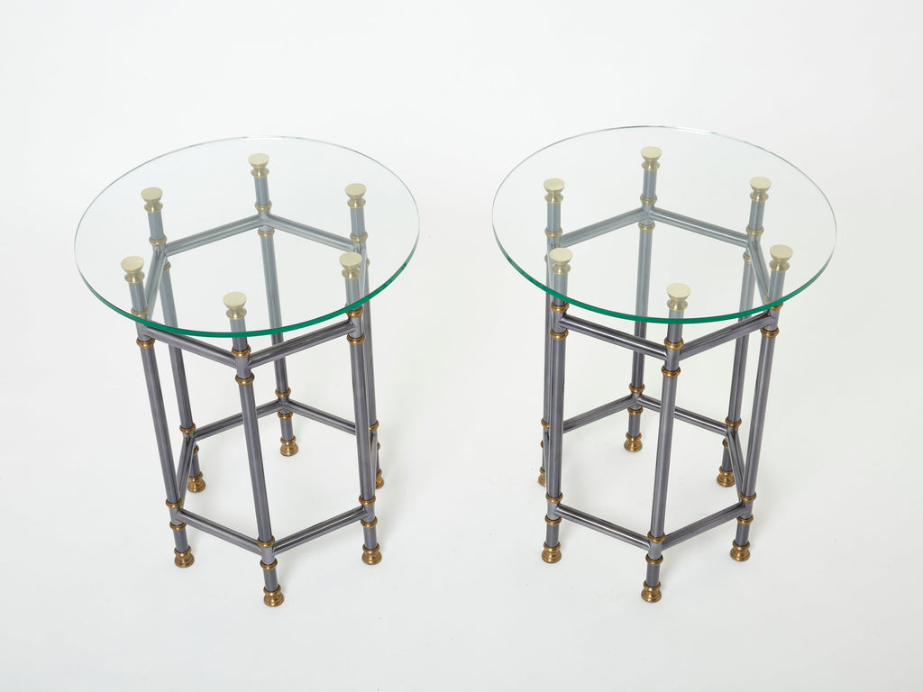 Maison Jansen Neoclassical pair of gunmetal brass gueridons 1970s