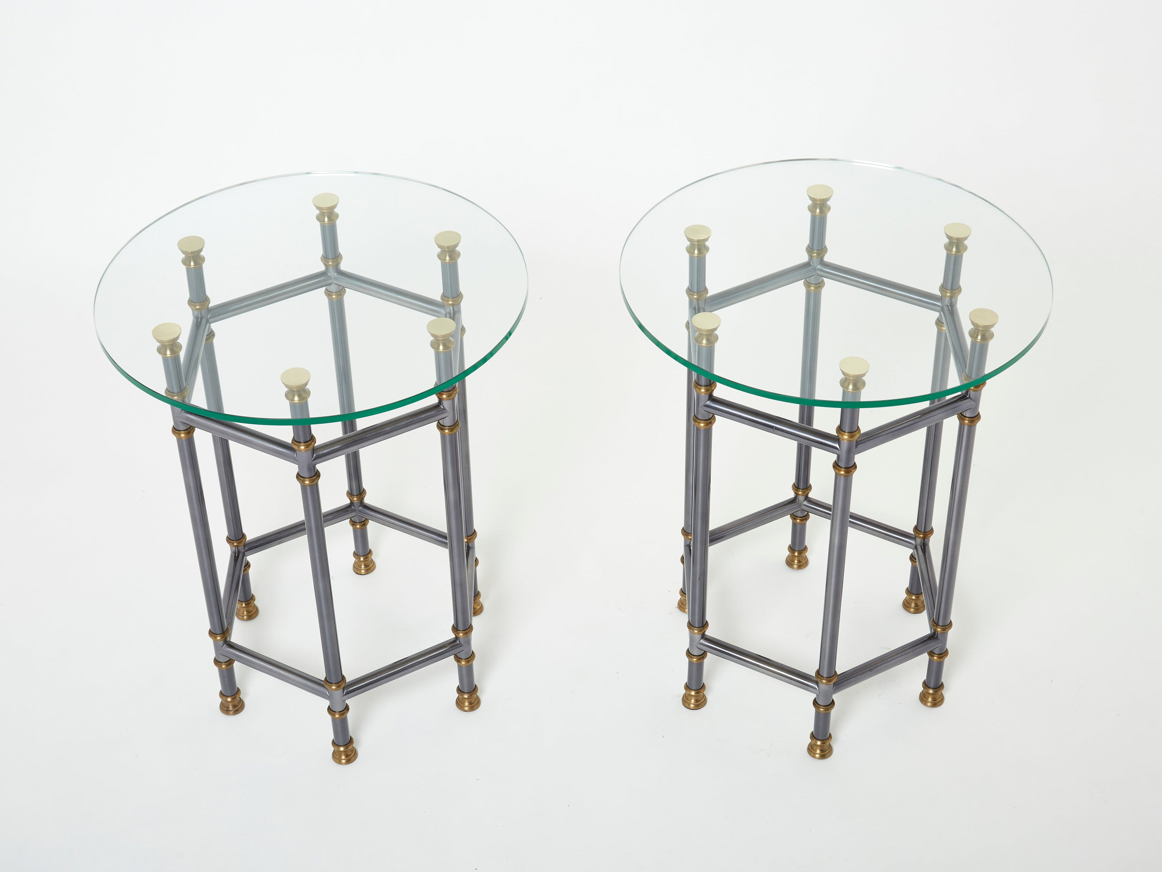 Maison Jansen Neoclassical pair of gunmetal brass gueridons 1970s