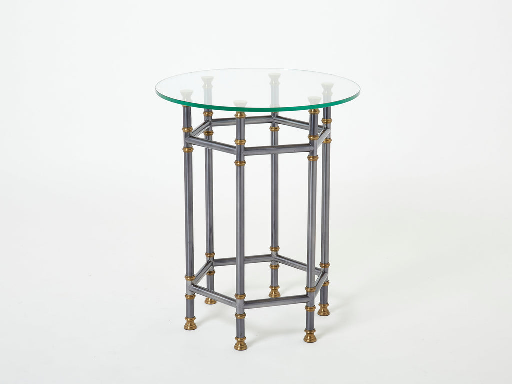 Maison Jansen Neoclassical pair of gunmetal brass gueridons 1970s