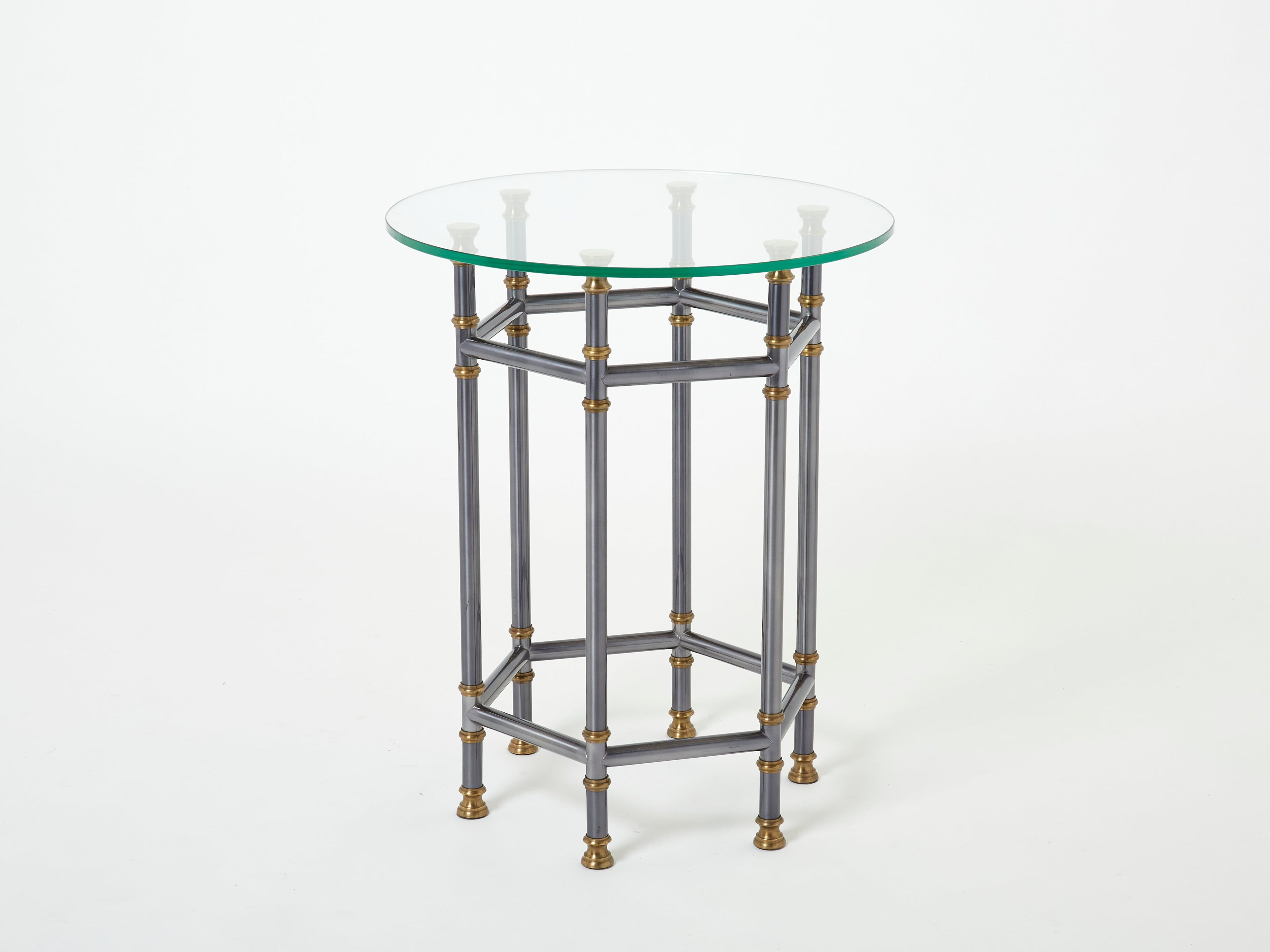 Maison Jansen Neoclassical pair of gunmetal brass gueridons 1970s
