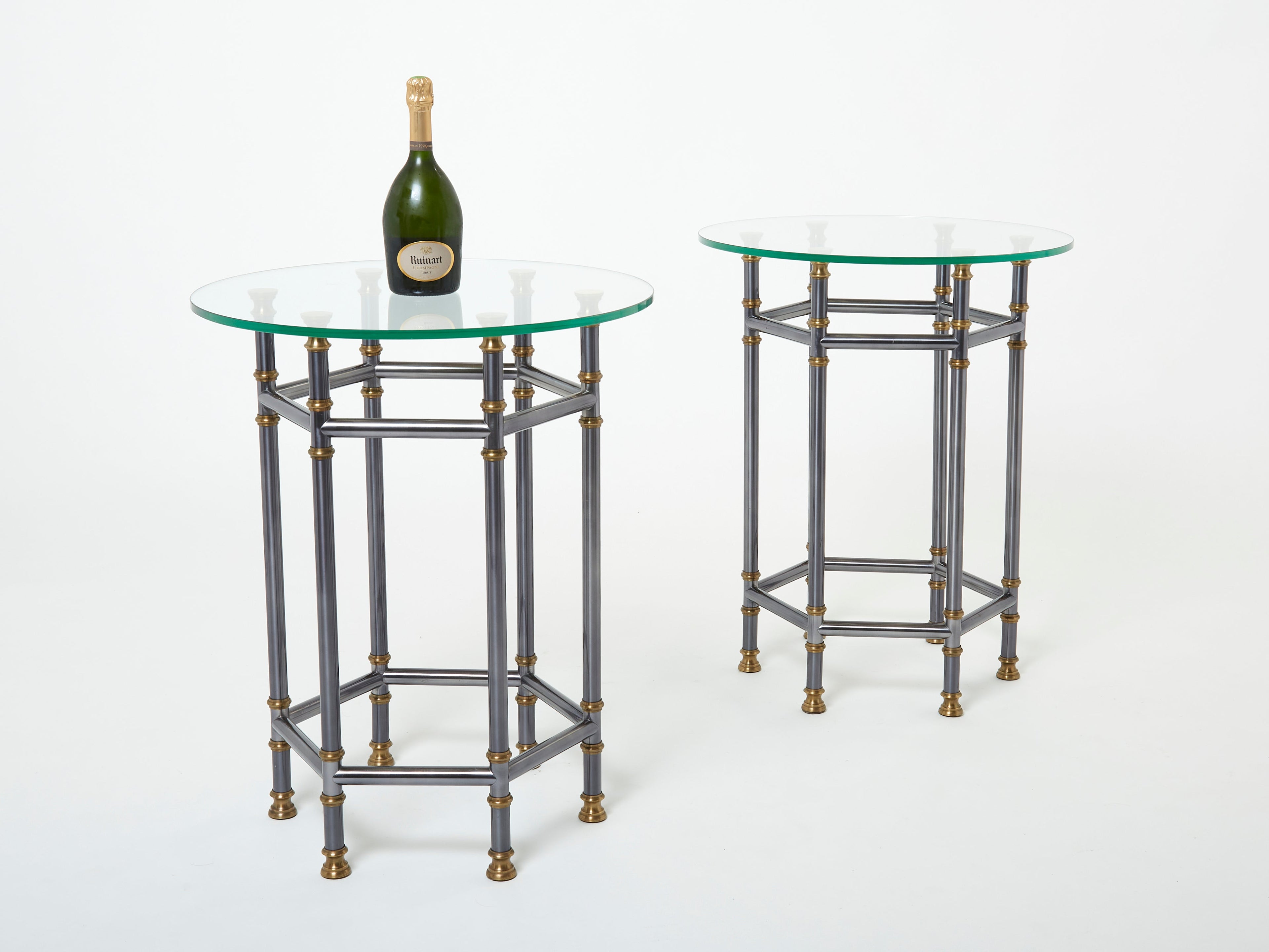 Maison Jansen Neoclassical pair of gunmetal brass gueridons 1970s