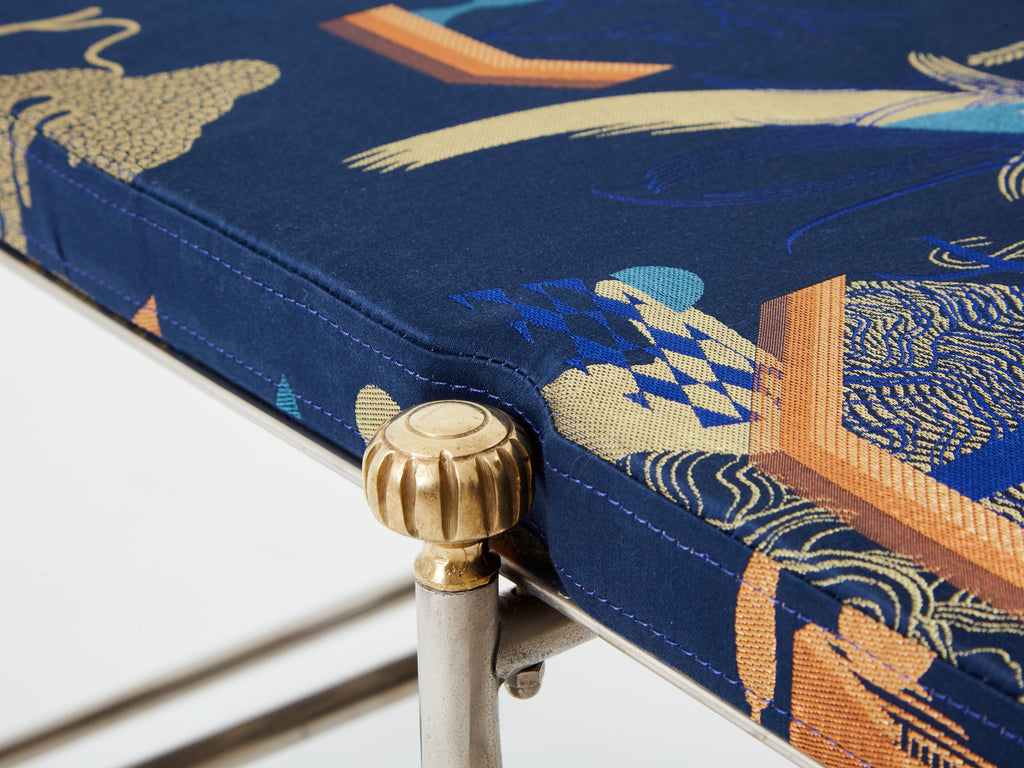 Neoclassical steel brass curule bench by Maison Jansen 1960s