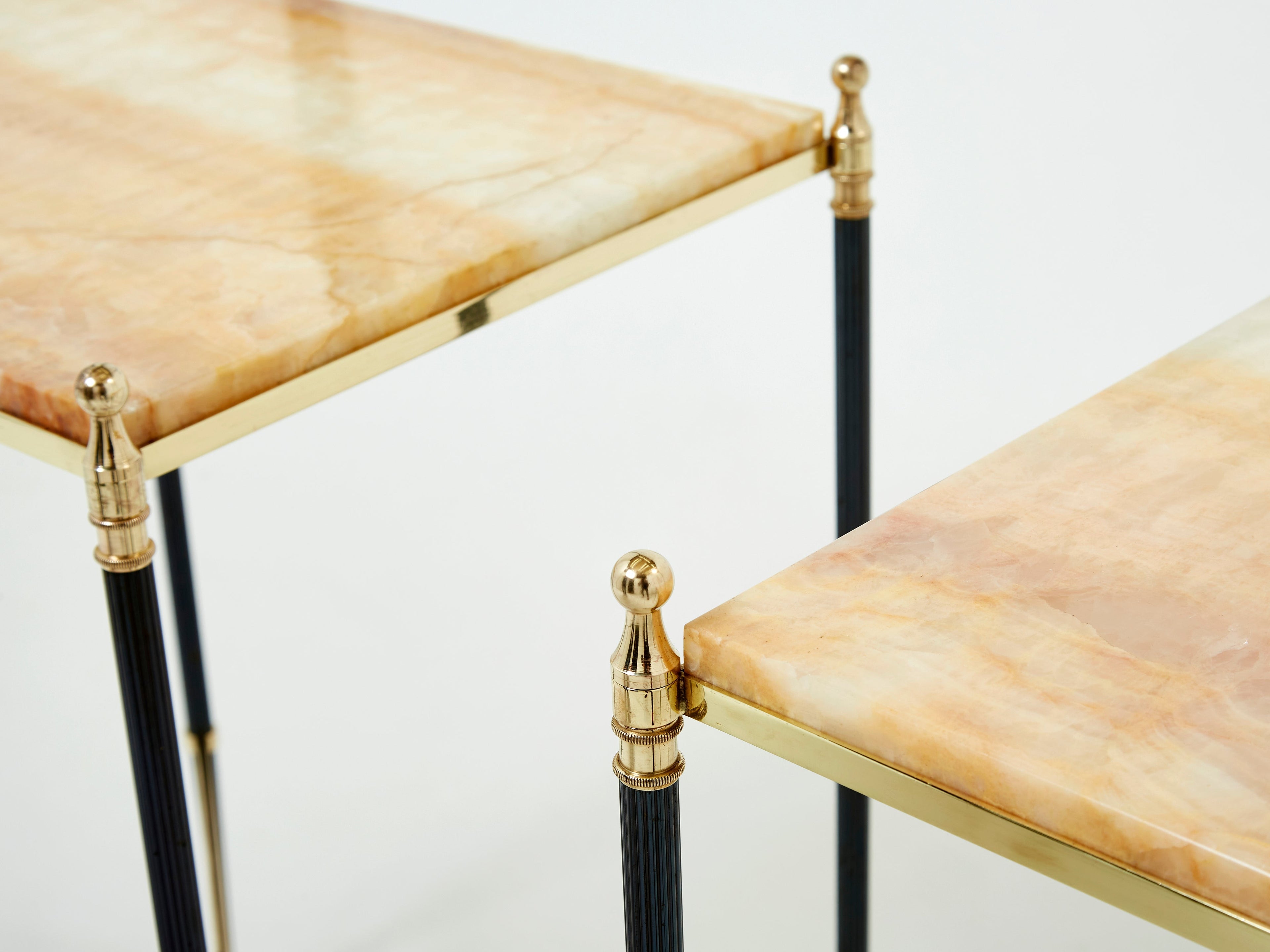 Pair of French Maison Jansen brass gunmetal onyx end tables 1960s
