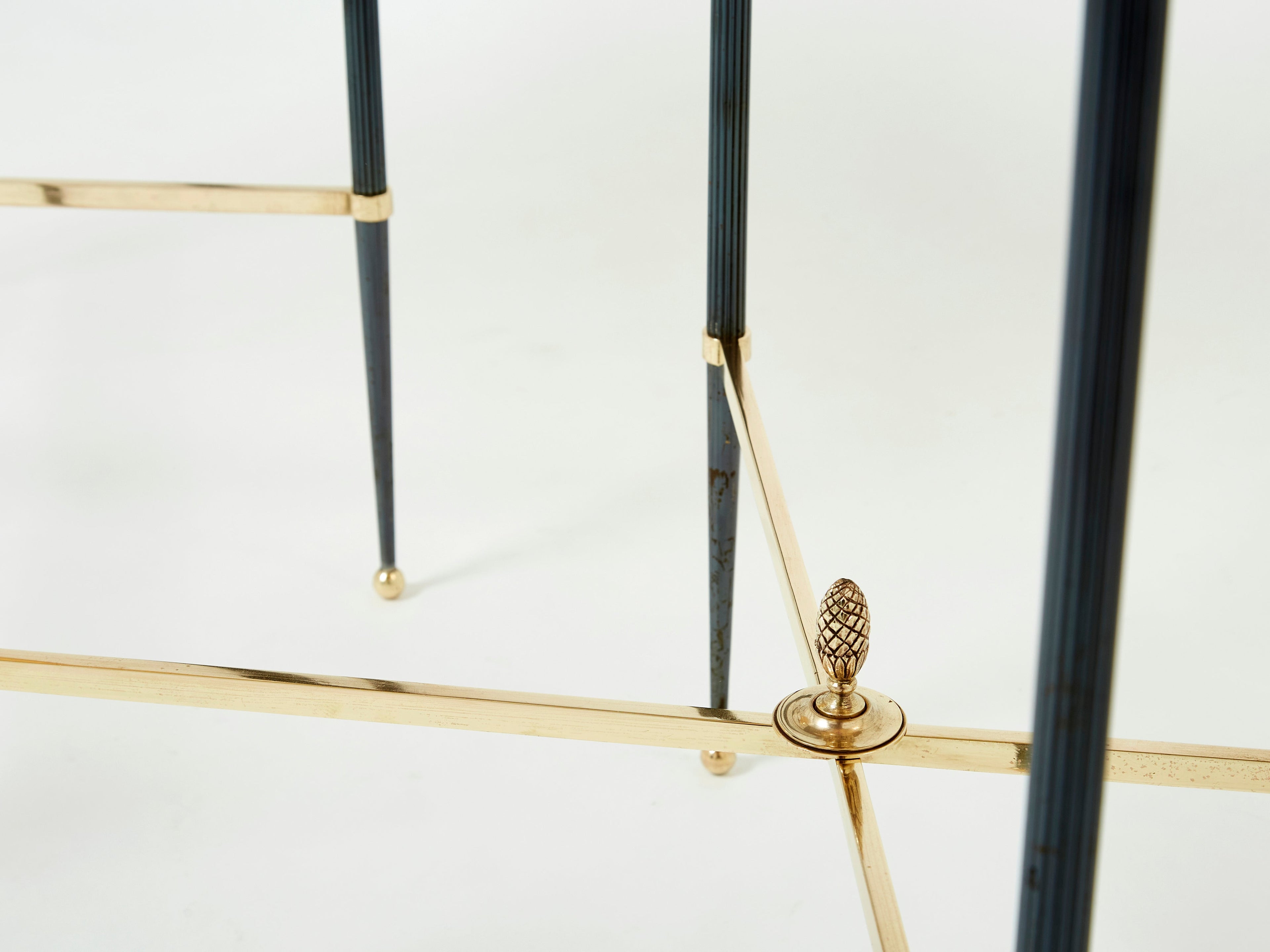 Pair of French Maison Jansen brass gunmetal onyx end tables 1960s