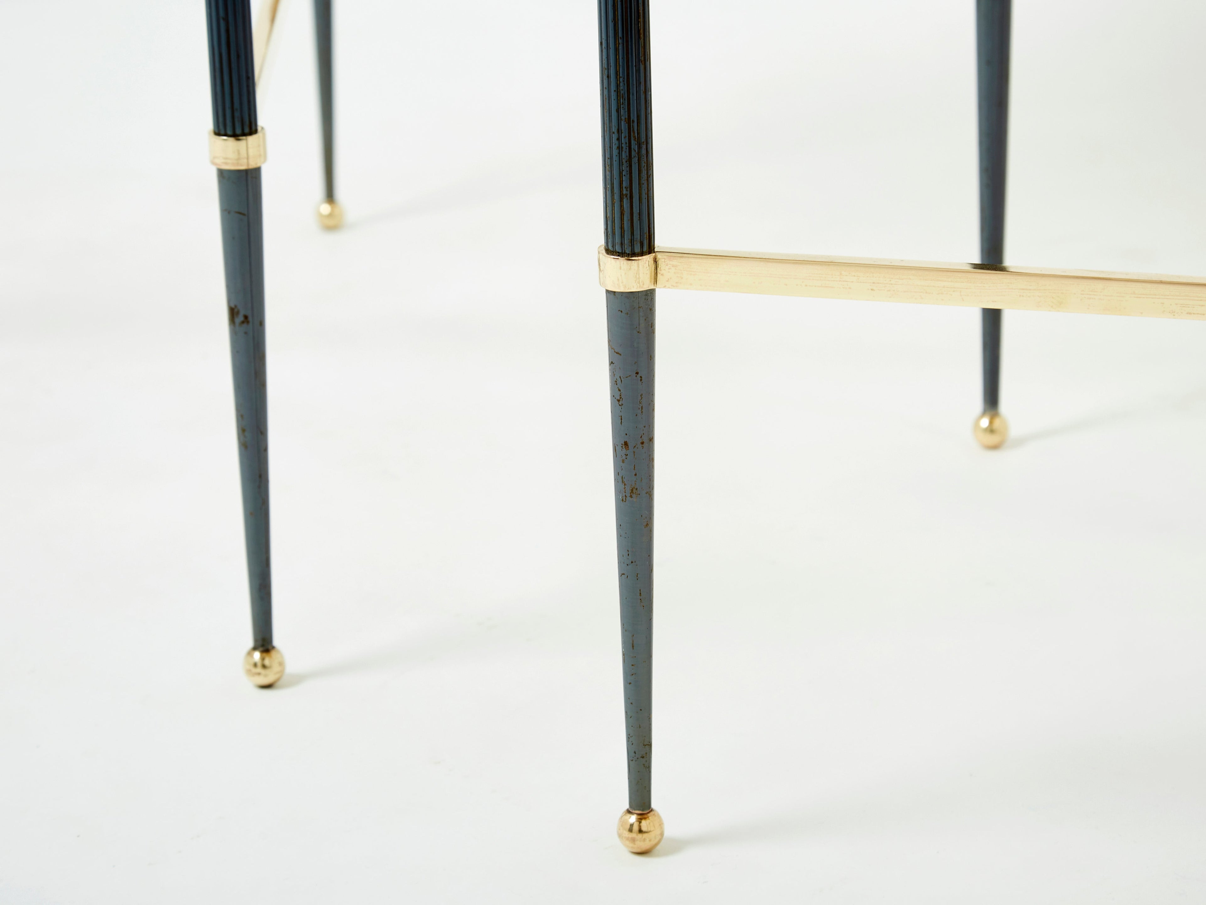 Pair of French Maison Jansen brass gunmetal onyx end tables 1960s