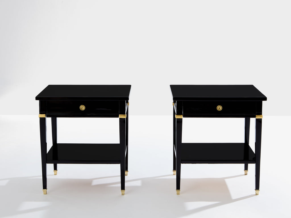 Pair of Maison Jansen black lacquer and brass nightstands 1960s