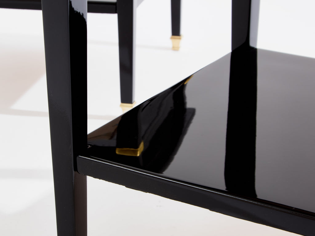Pair of Maison Jansen black lacquer and brass nightstands 1960s