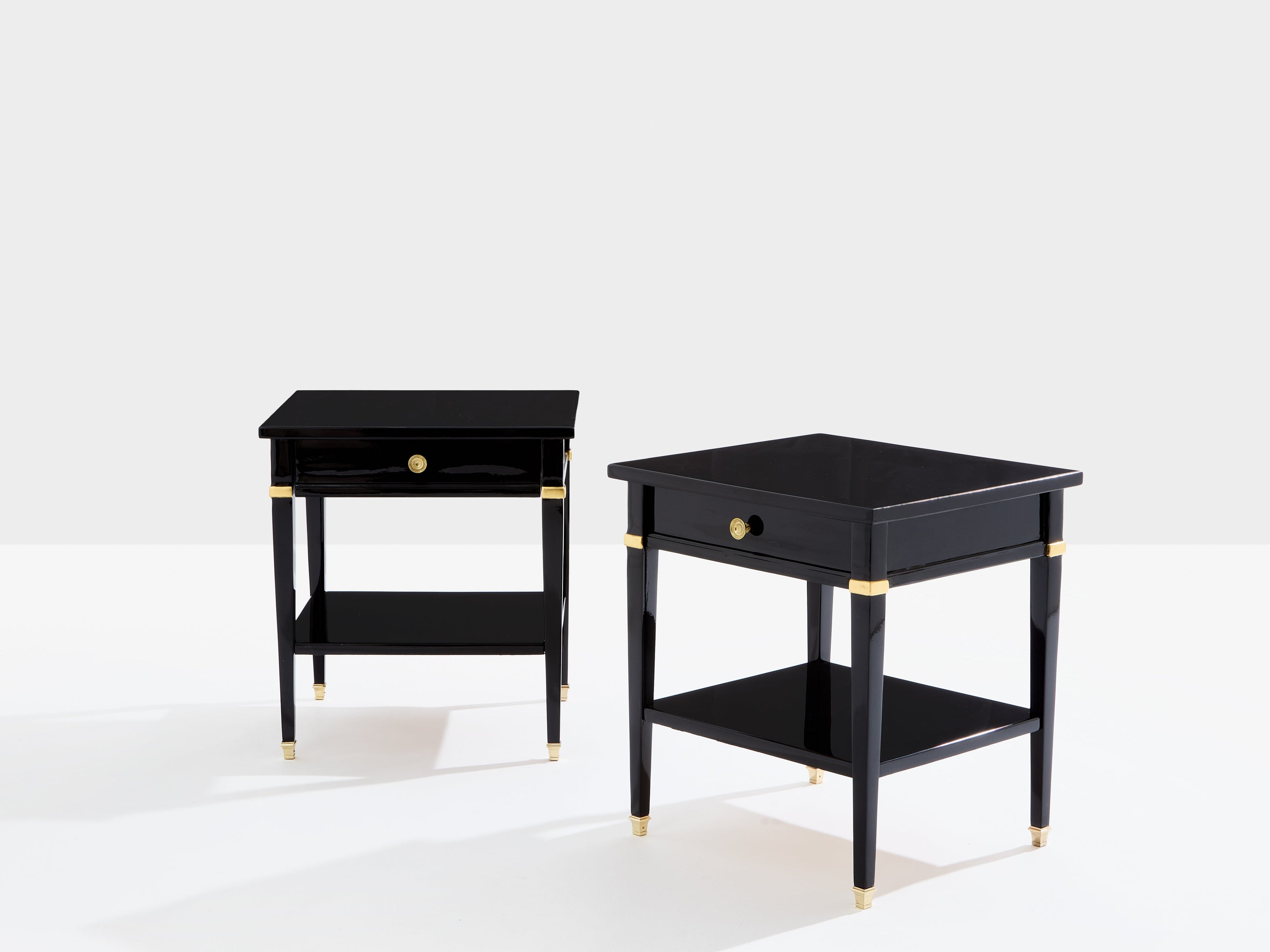 Pair of Maison Jansen black lacquer and brass nightstands 1960s