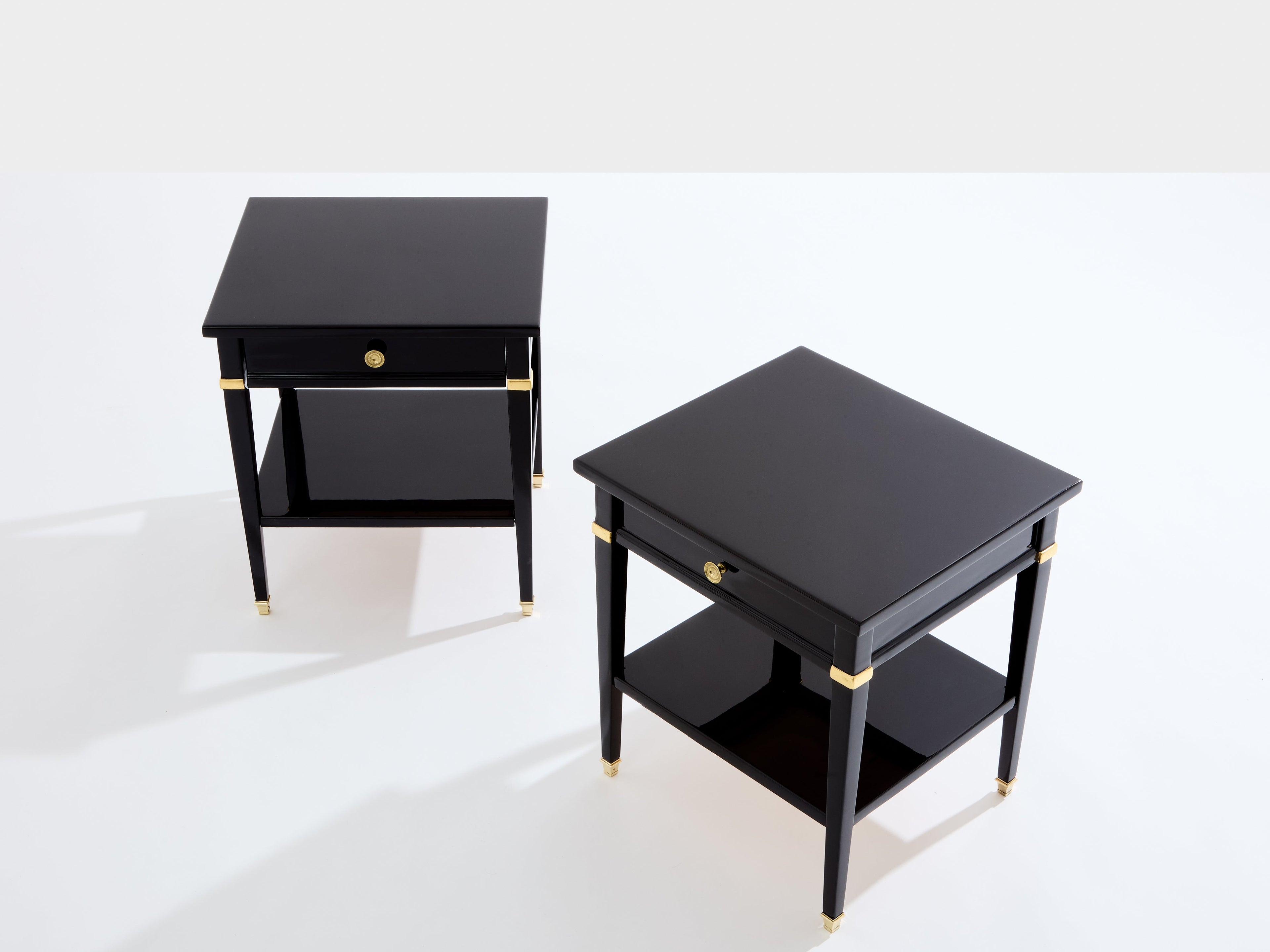 Pair of Maison Jansen black lacquer and brass nightstands 1960s