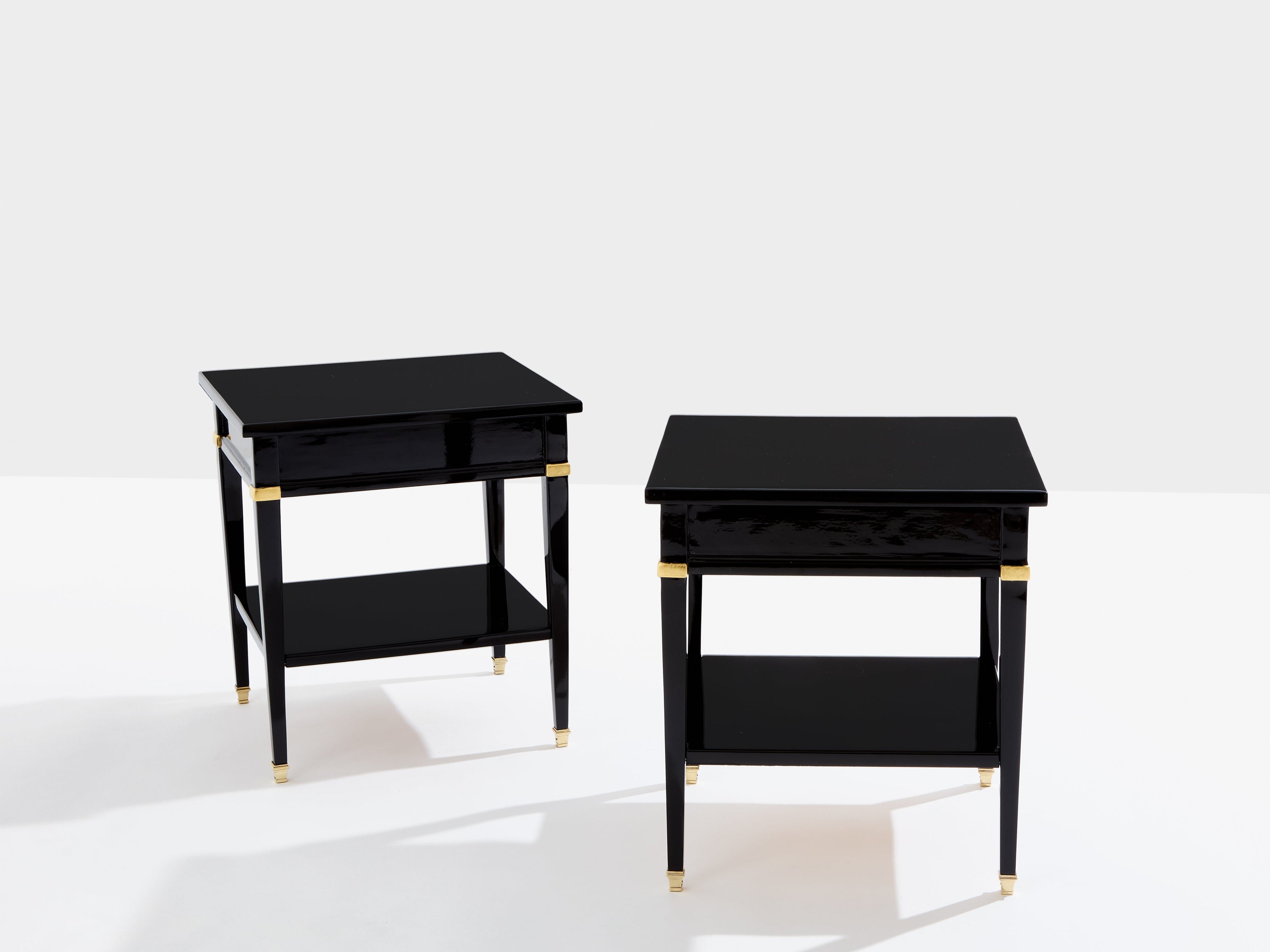 Pair of Maison Jansen black lacquer and brass nightstands 1960s