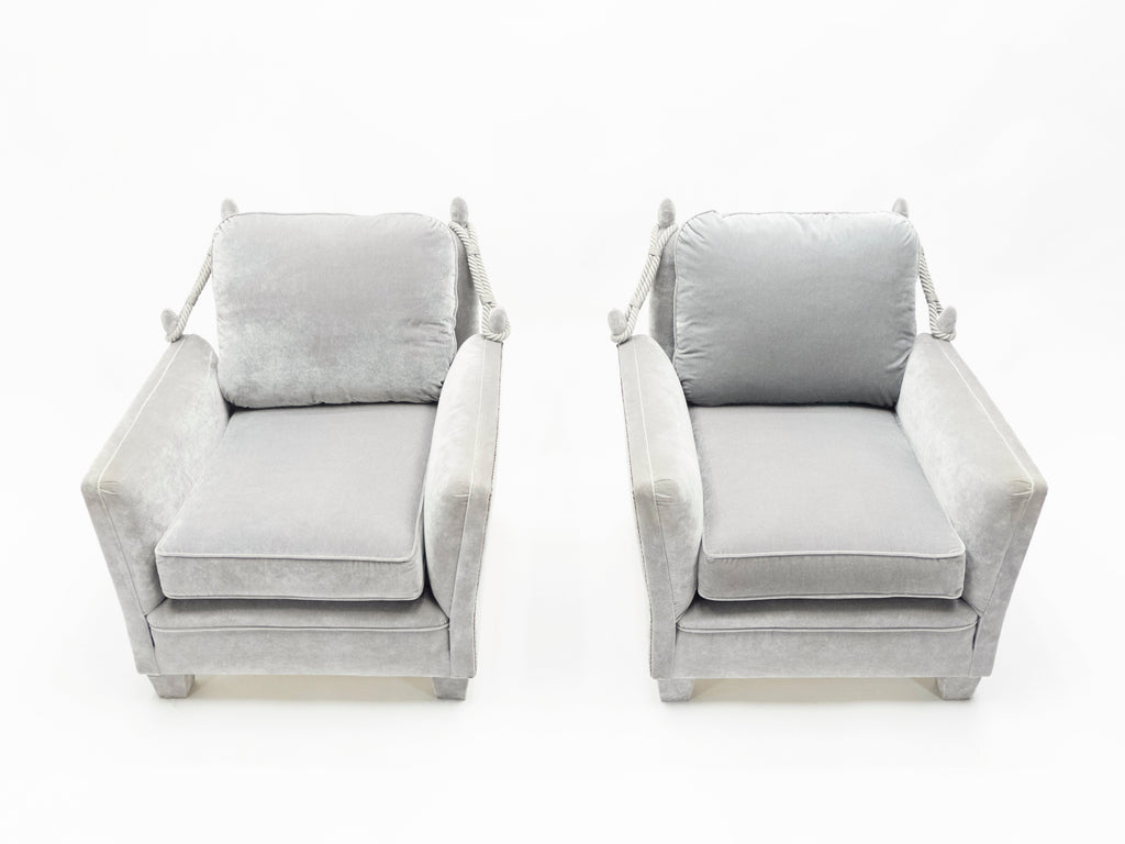 Pair of Neoclassical grey velvet Maison Jansen armchairs 1970s
