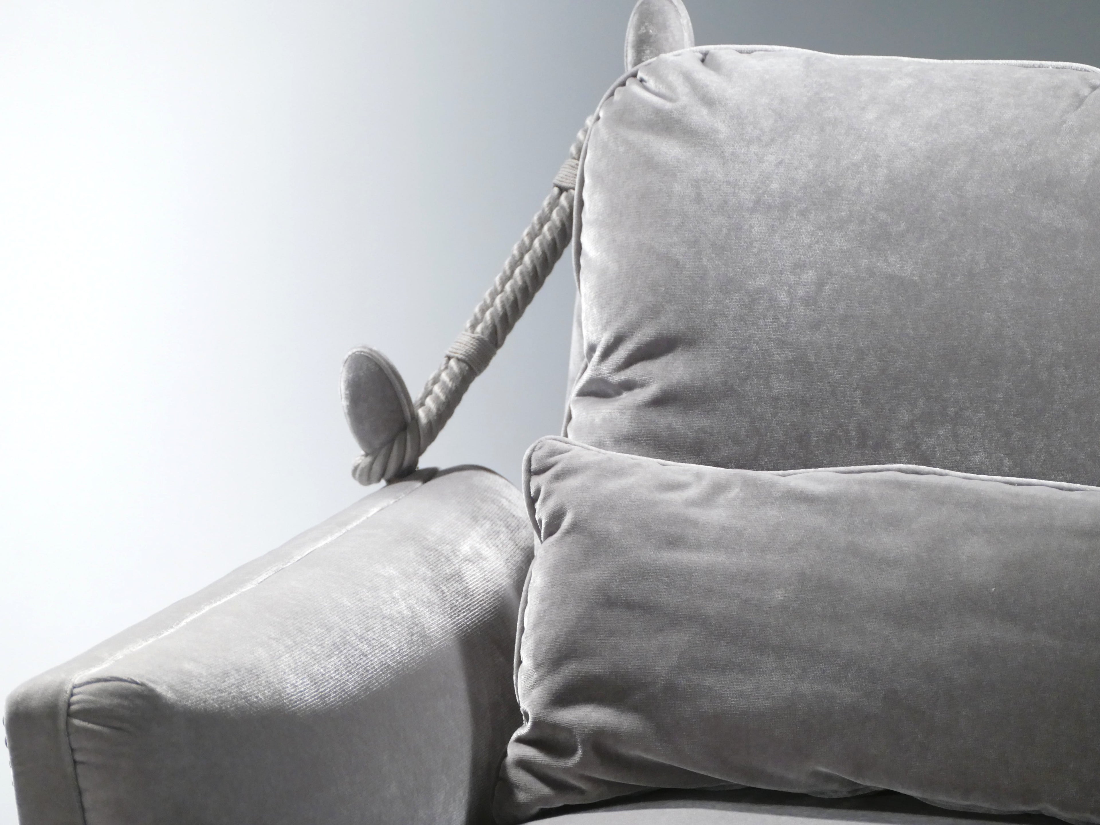 Pair of Neoclassical grey velvet Maison Jansen armchairs 1970s