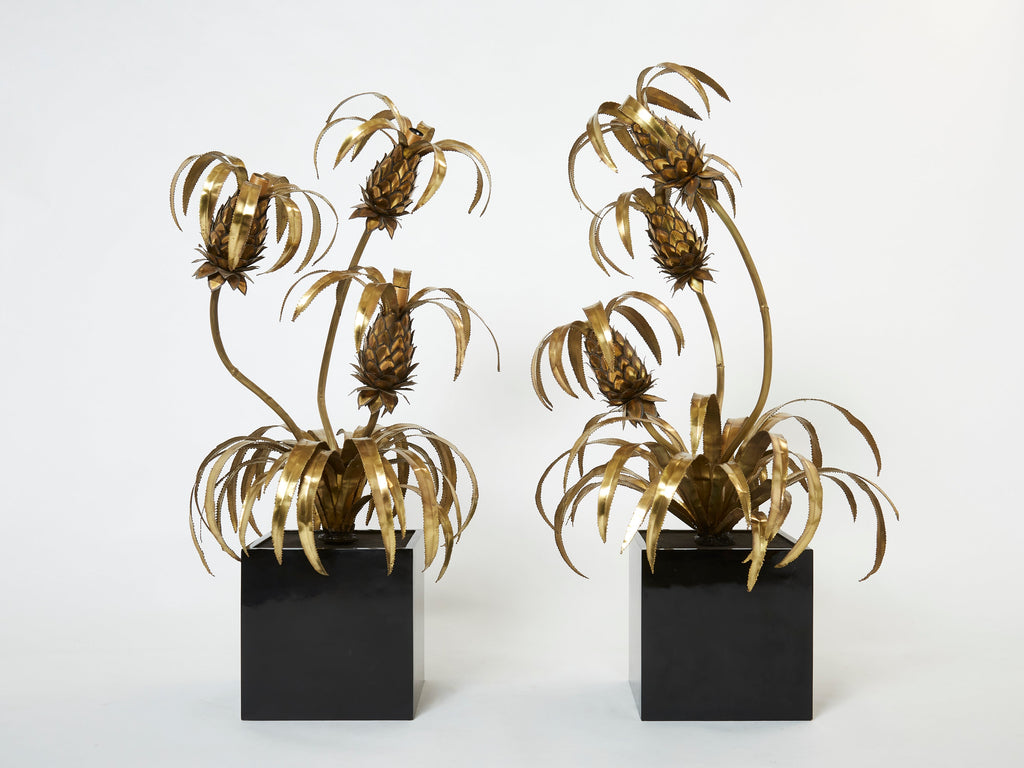 Pair of brass Maison Jansen Pineapple tree floor lamps 1970s