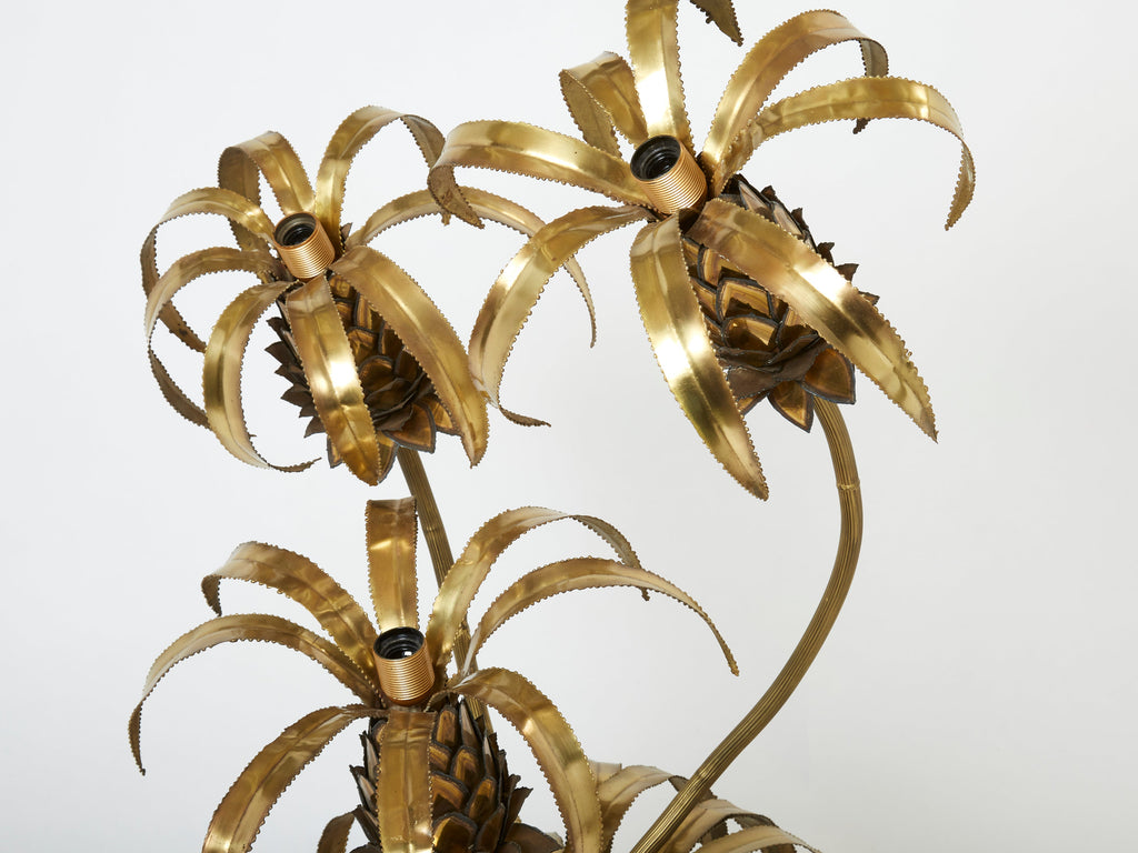 Pair of brass Maison Jansen Pineapple tree floor lamps 1970s