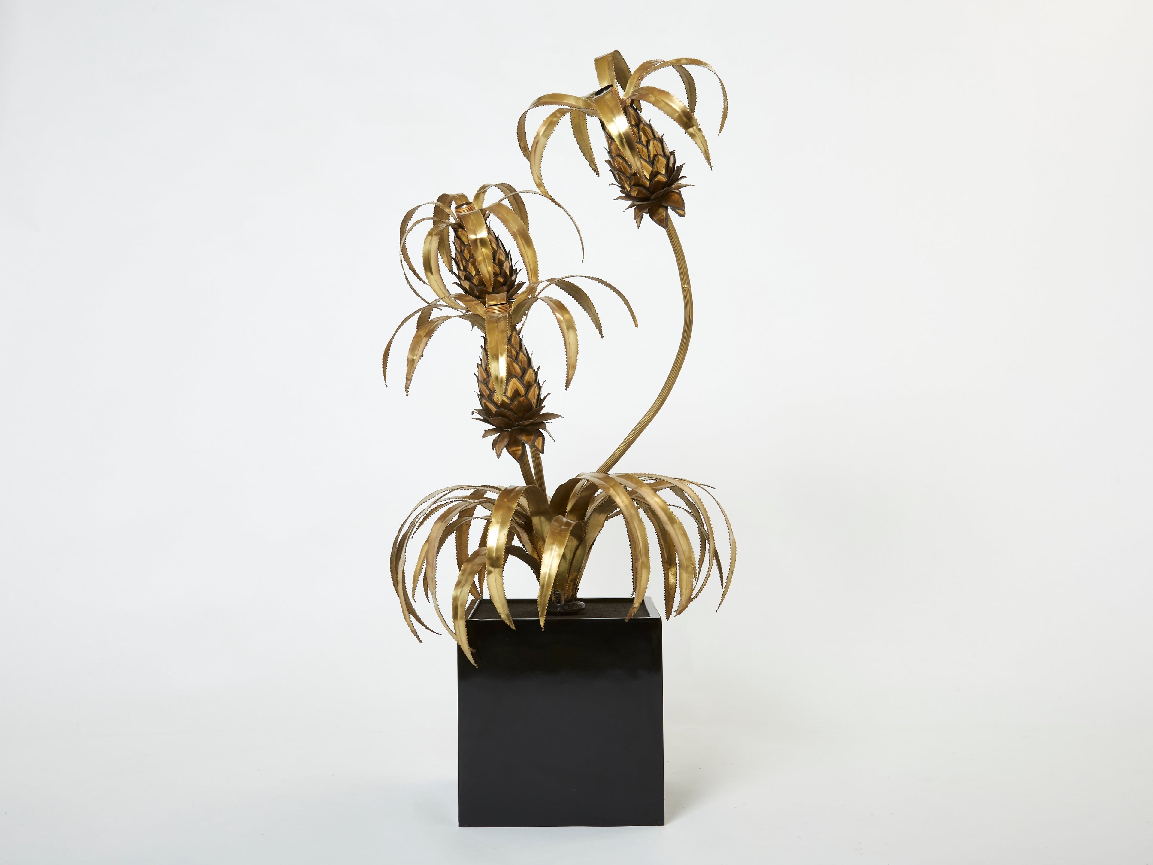 Pair of brass Maison Jansen Pineapple tree floor lamps 1970s