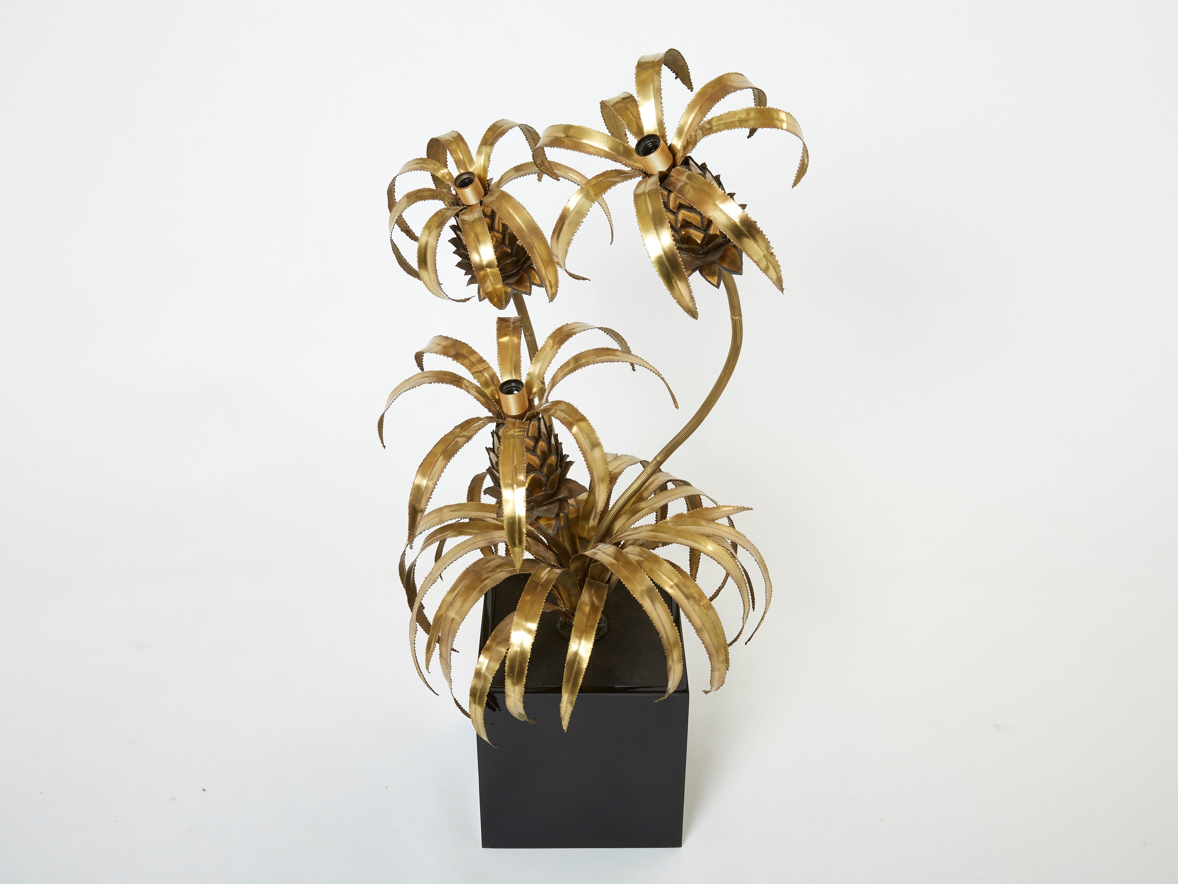 Pair of brass Maison Jansen Pineapple tree floor lamps 1970s