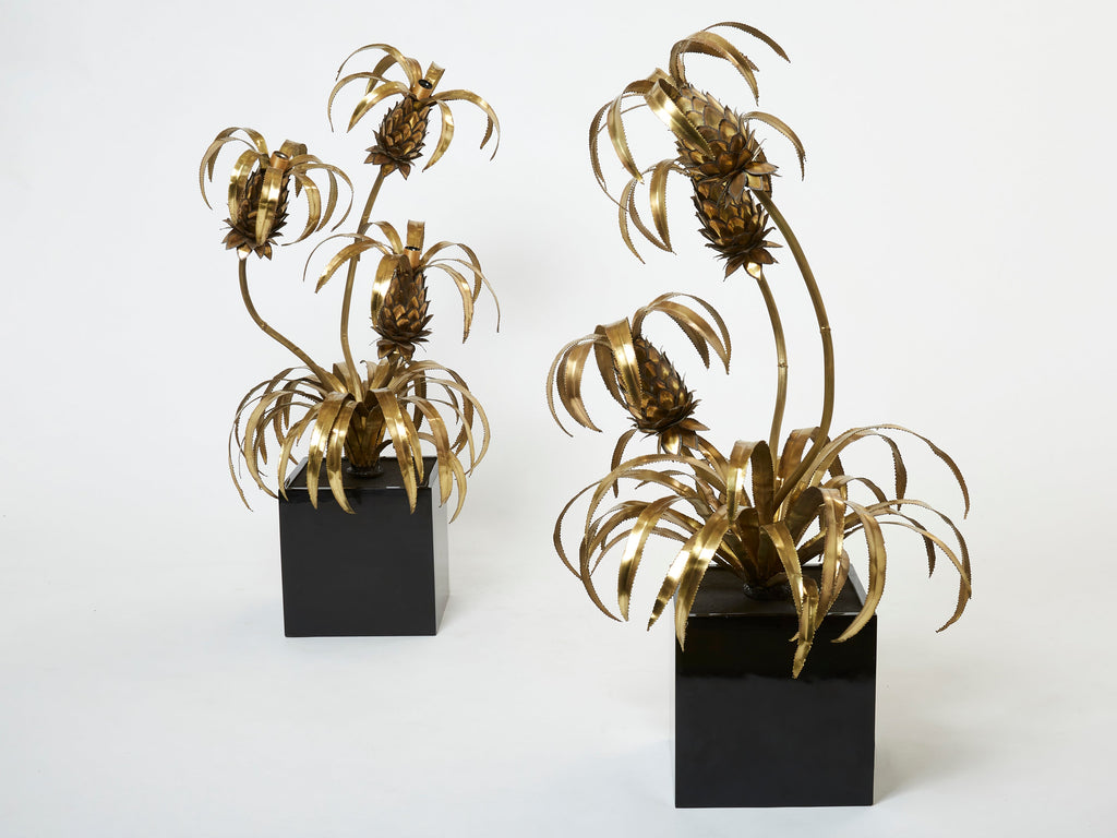 Pair of brass Maison Jansen Pineapple tree floor lamps 1970s