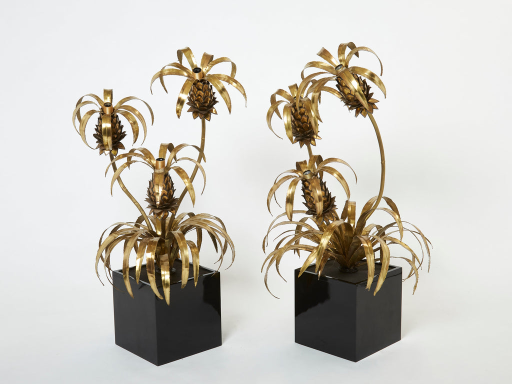Pair of brass Maison Jansen Pineapple tree floor lamps 1970s