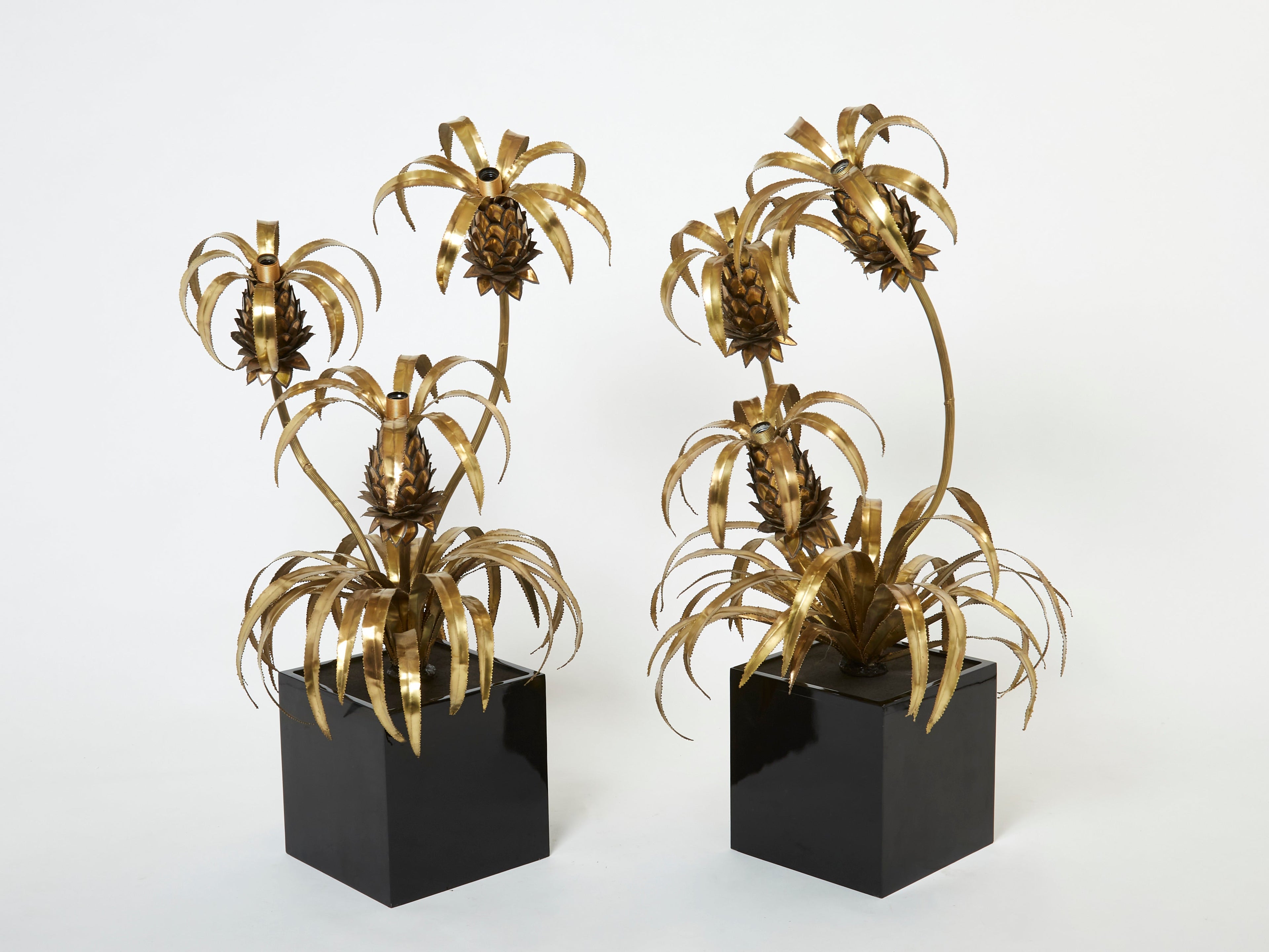 Pair of brass Maison Jansen Pineapple tree floor lamps 1970s