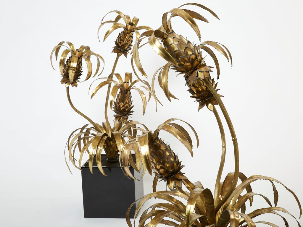 Pair of brass Maison Jansen Pineapple tree floor lamps 1970s
