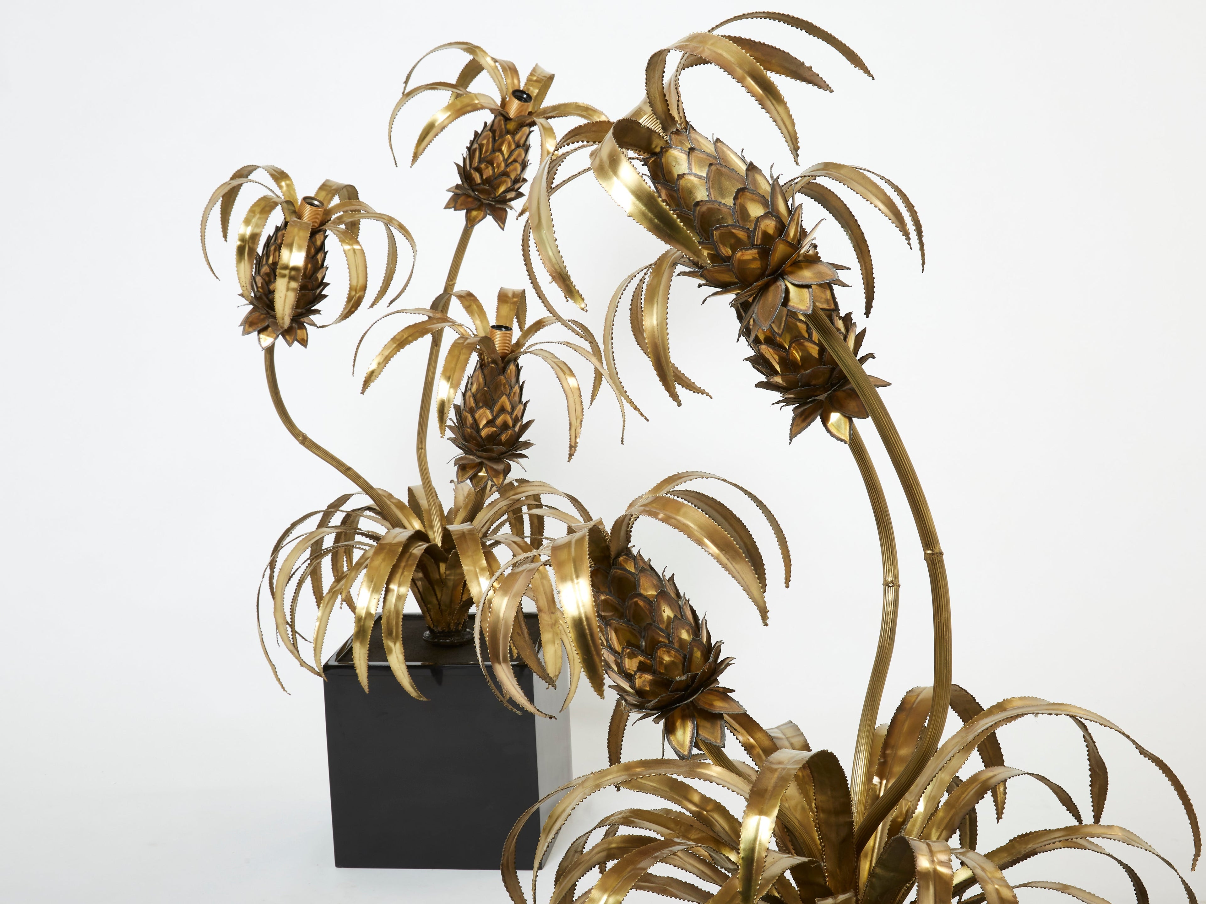 Pair of brass Maison Jansen Pineapple tree floor lamps 1970s