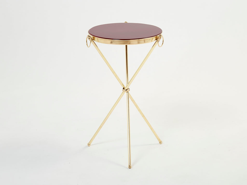 Pair of Maison Jansen brass red lacquer gueridon tables 1960s