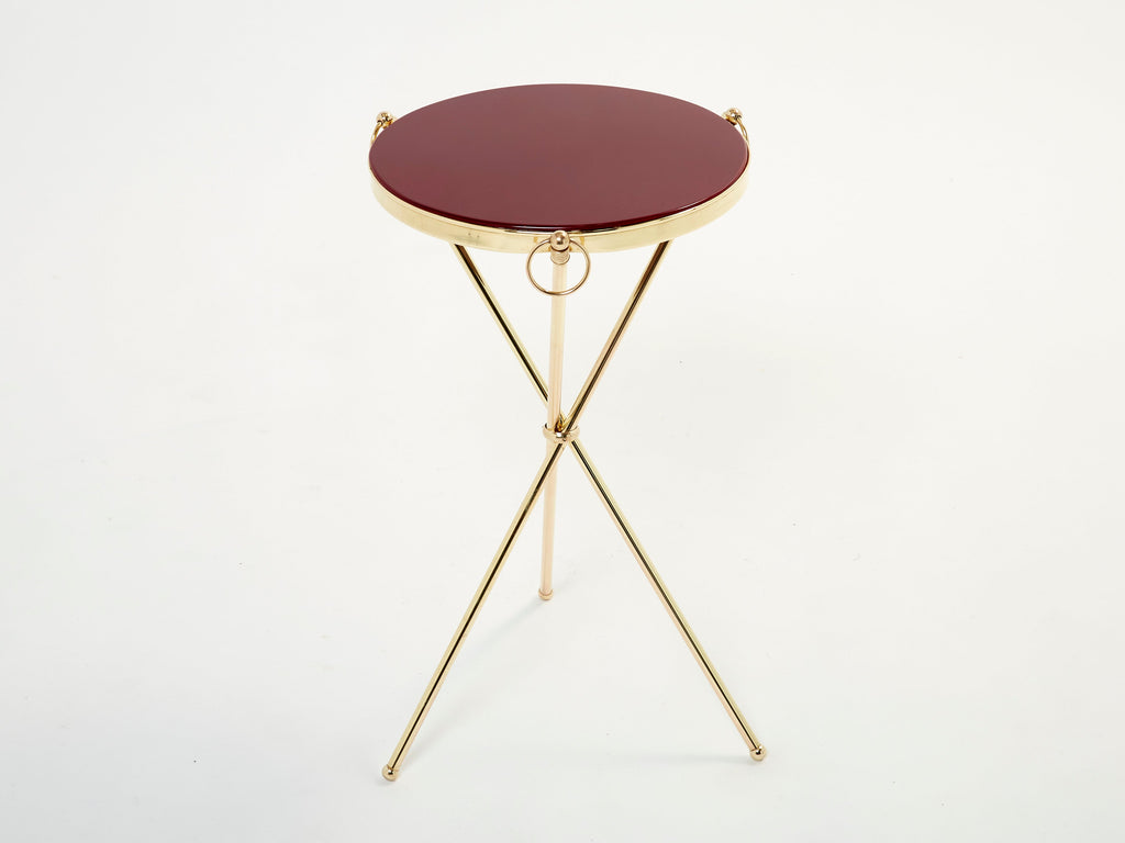 Pair of Maison Jansen brass red lacquer gueridon tables 1960s