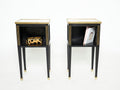 Pair of stamped Maison Jansen black brass marble nightstands 1950s