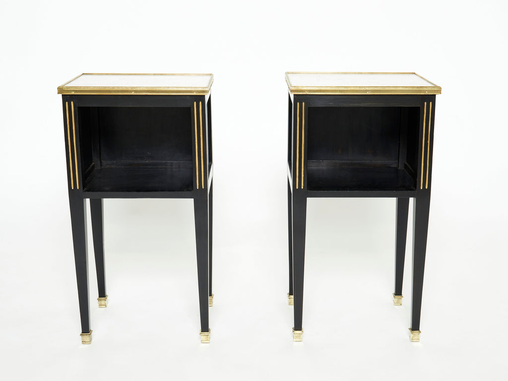 Pair of stamped Maison Jansen black brass marble nightstands 1950s