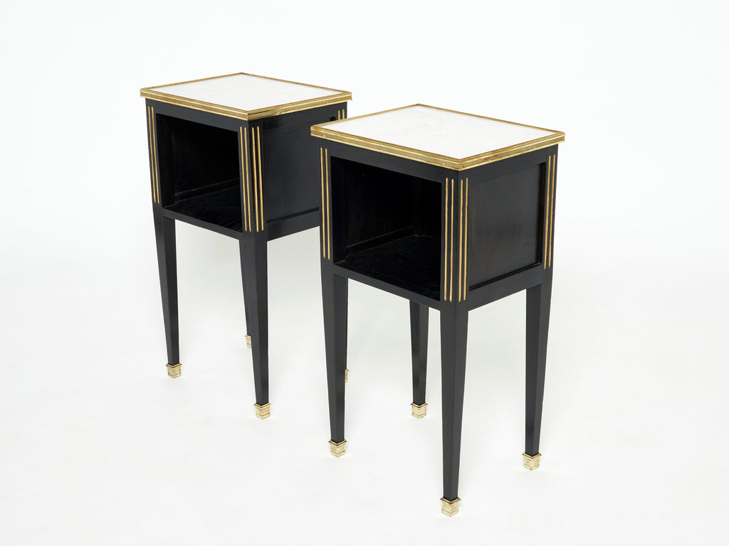 Pair of stamped Maison Jansen black brass marble nightstands 1950s