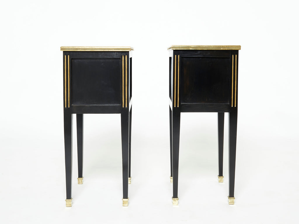 Pair of stamped Maison Jansen black brass marble nightstands 1950s