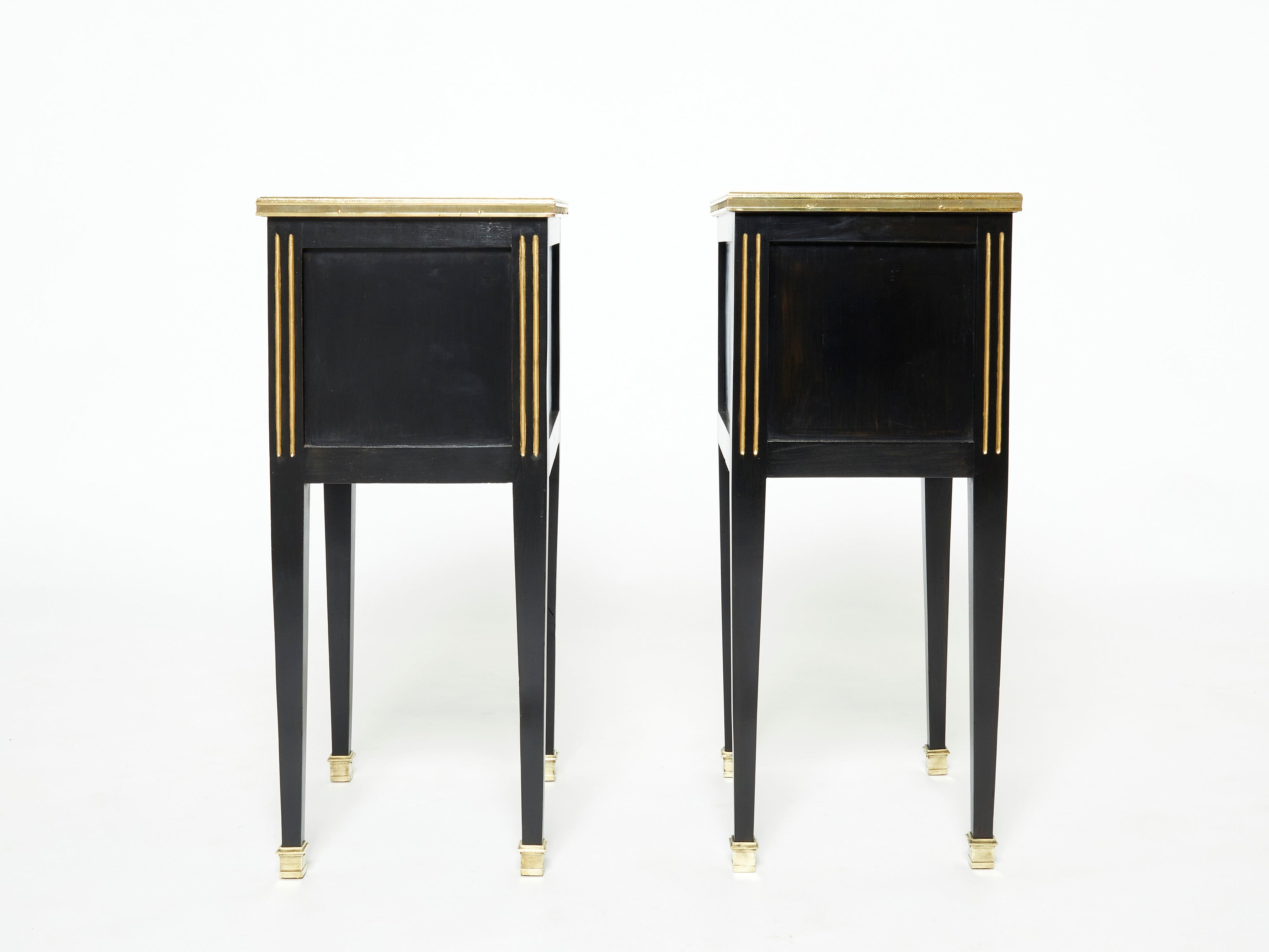 Pair of stamped Maison Jansen black brass marble nightstands 1950s