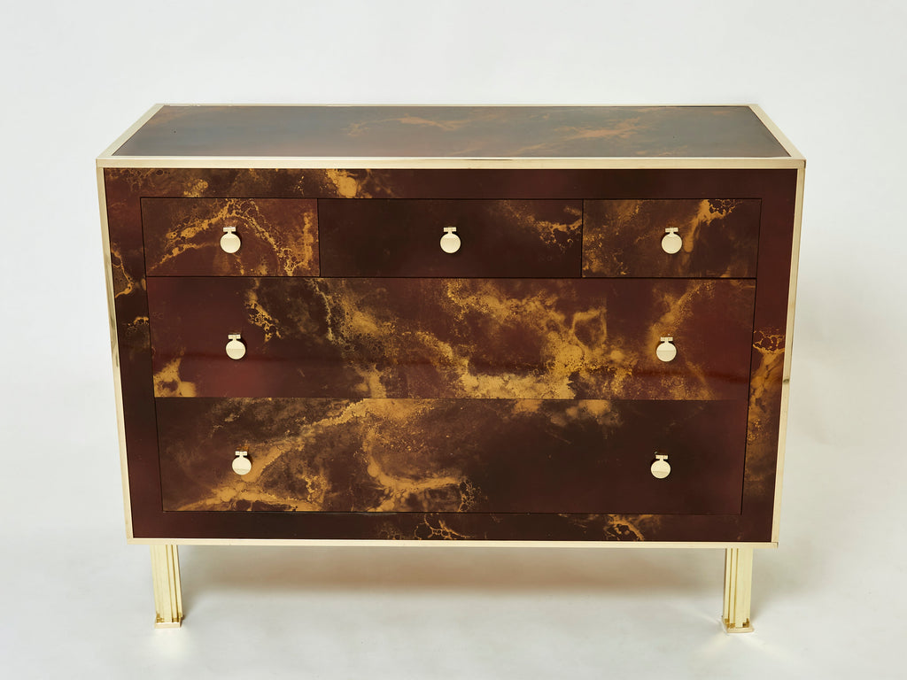 Rare golden lacquer and brass Maison Jansen chest of drawers 1970s