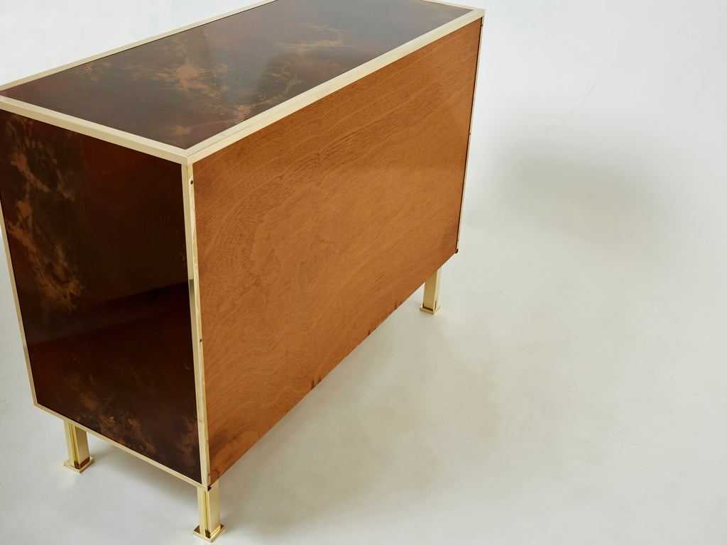 Rare golden lacquer and brass Maison Jansen chest of drawers 1970s