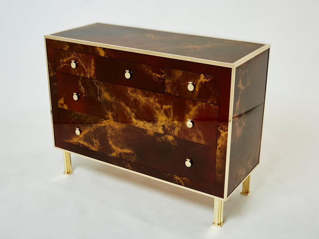 Rare golden lacquer and brass Maison Jansen chest of drawers 1970s