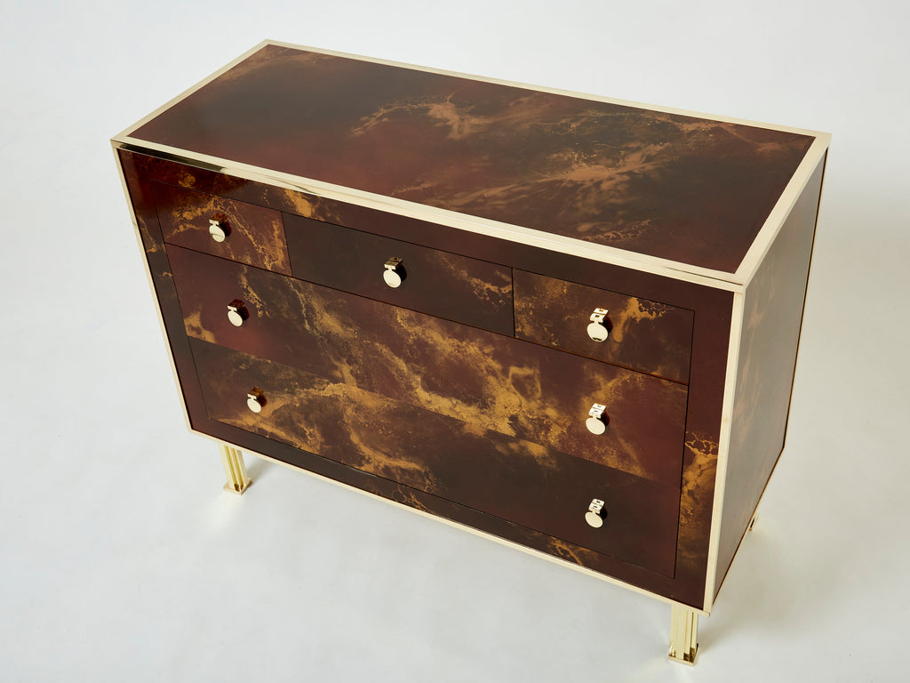 Rare golden lacquer and brass Maison Jansen chest of drawers 1970s