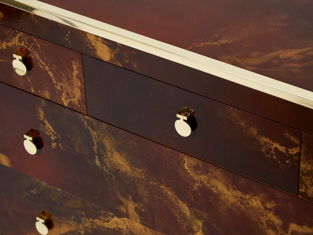 Rare golden lacquer and brass Maison Jansen chest of drawers 1970s