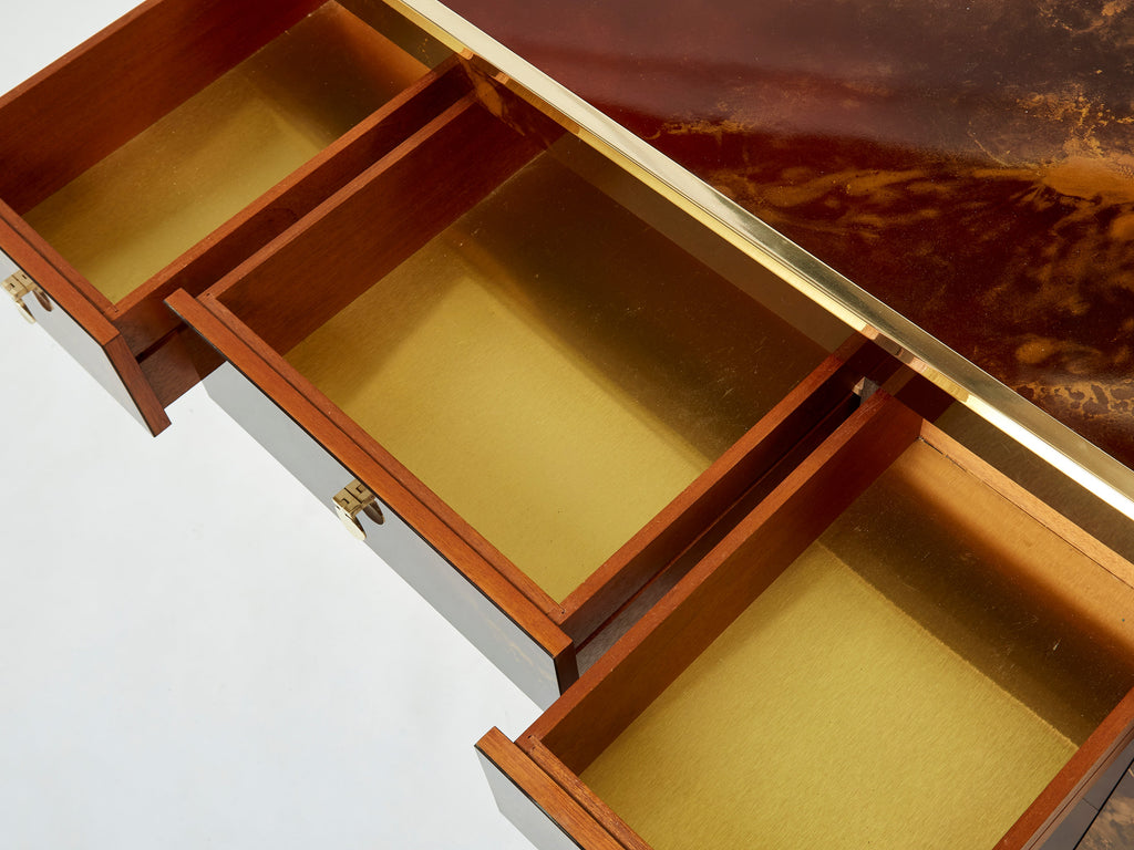 Rare golden lacquer and brass Maison Jansen chest of drawers 1970s