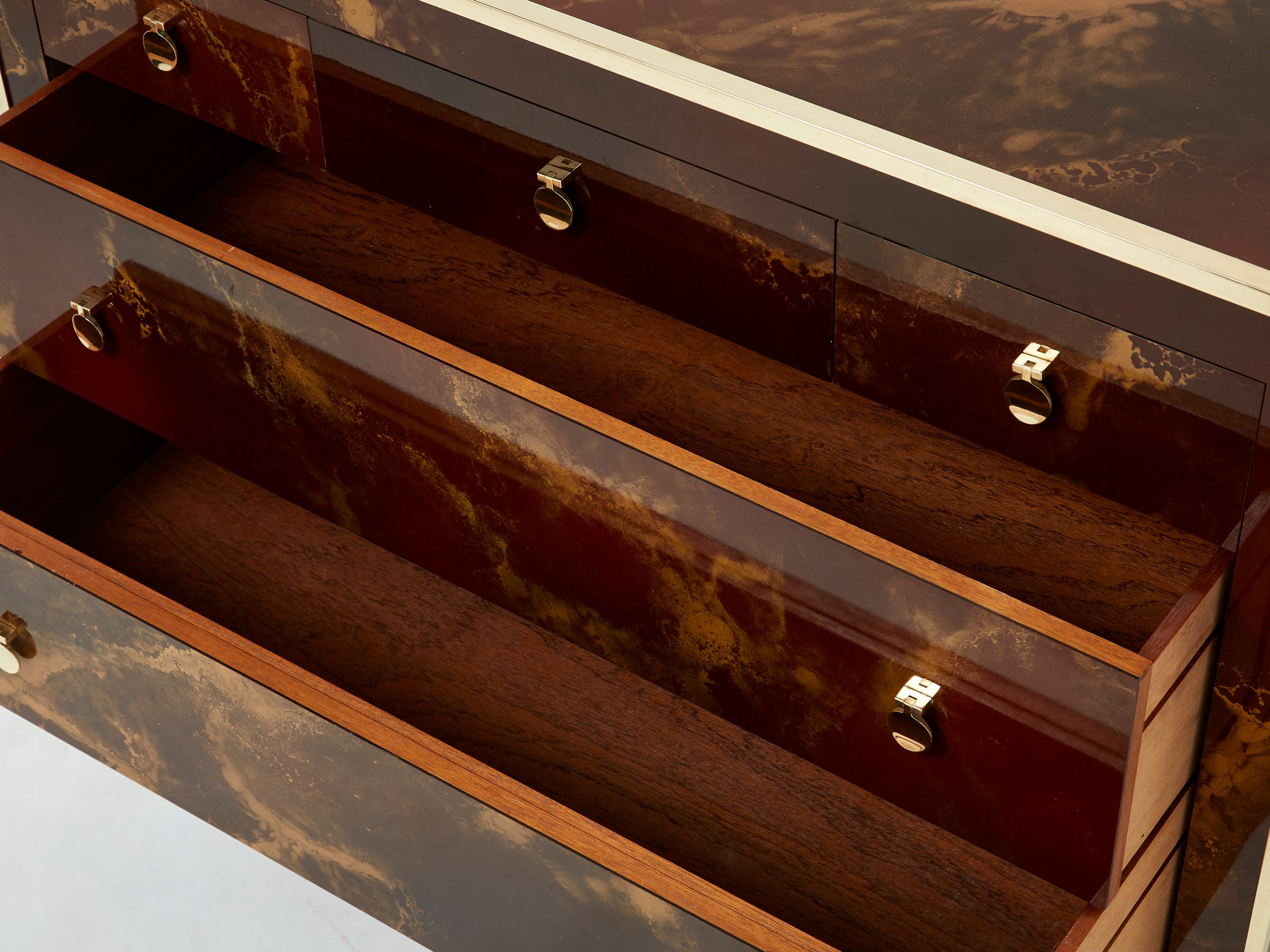 Rare golden lacquer and brass Maison Jansen chest of drawers 1970s