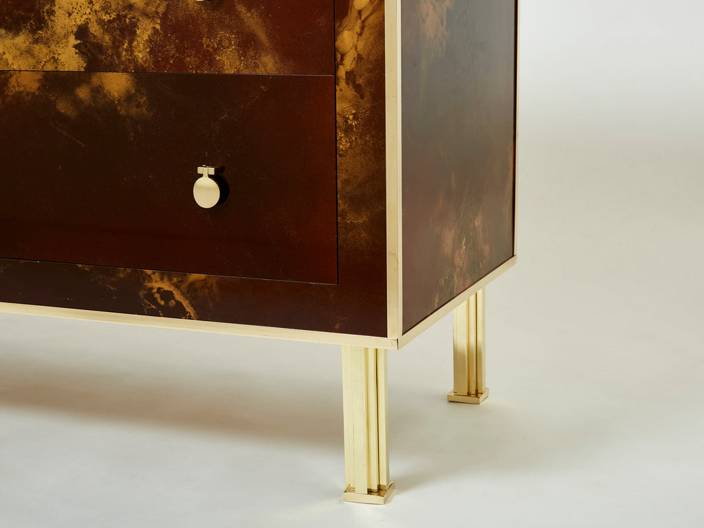 Rare golden lacquer and brass Maison Jansen chest of drawers 1970s
