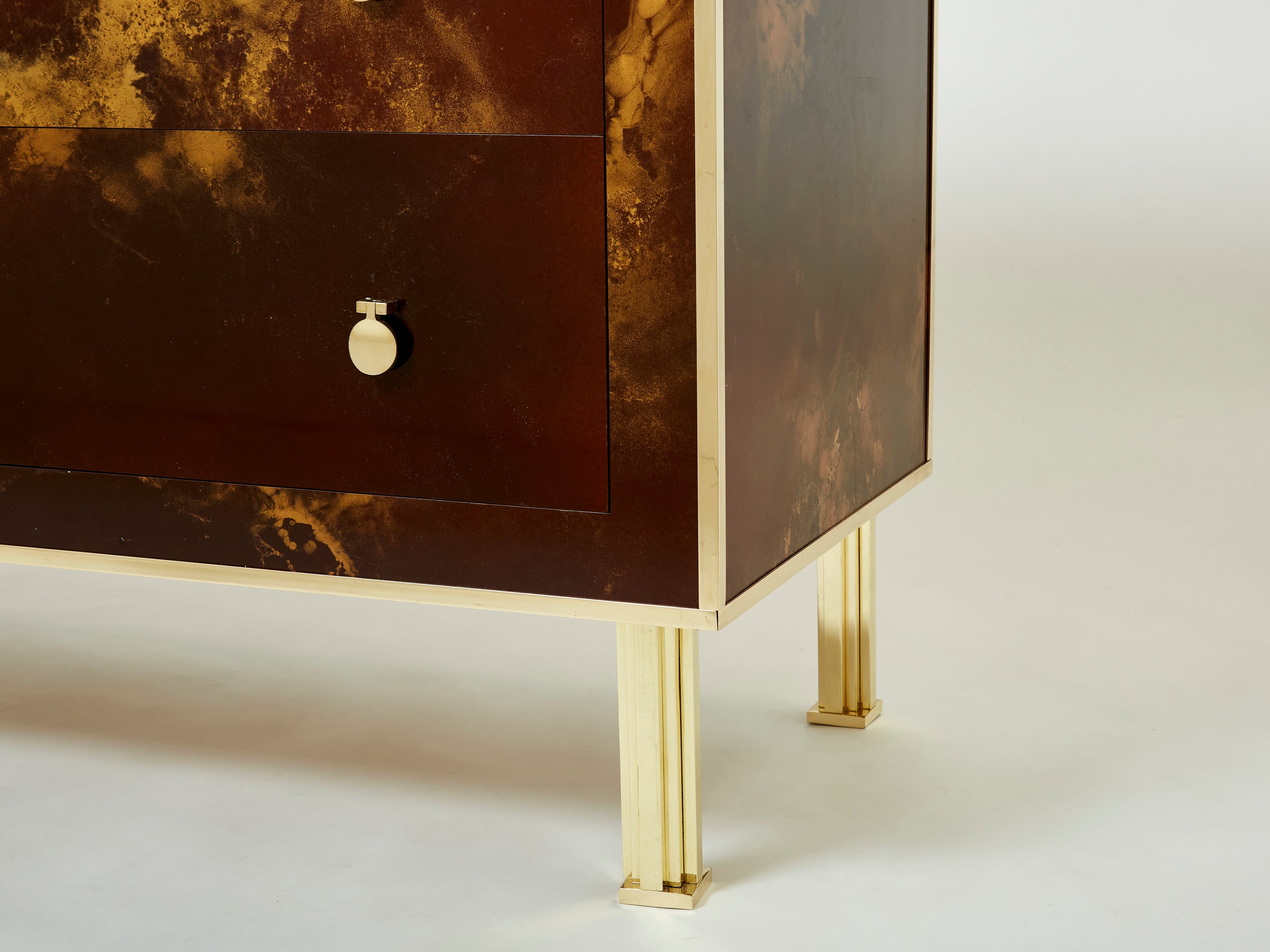 Rare golden lacquer and brass Maison Jansen chest of drawers 1970s