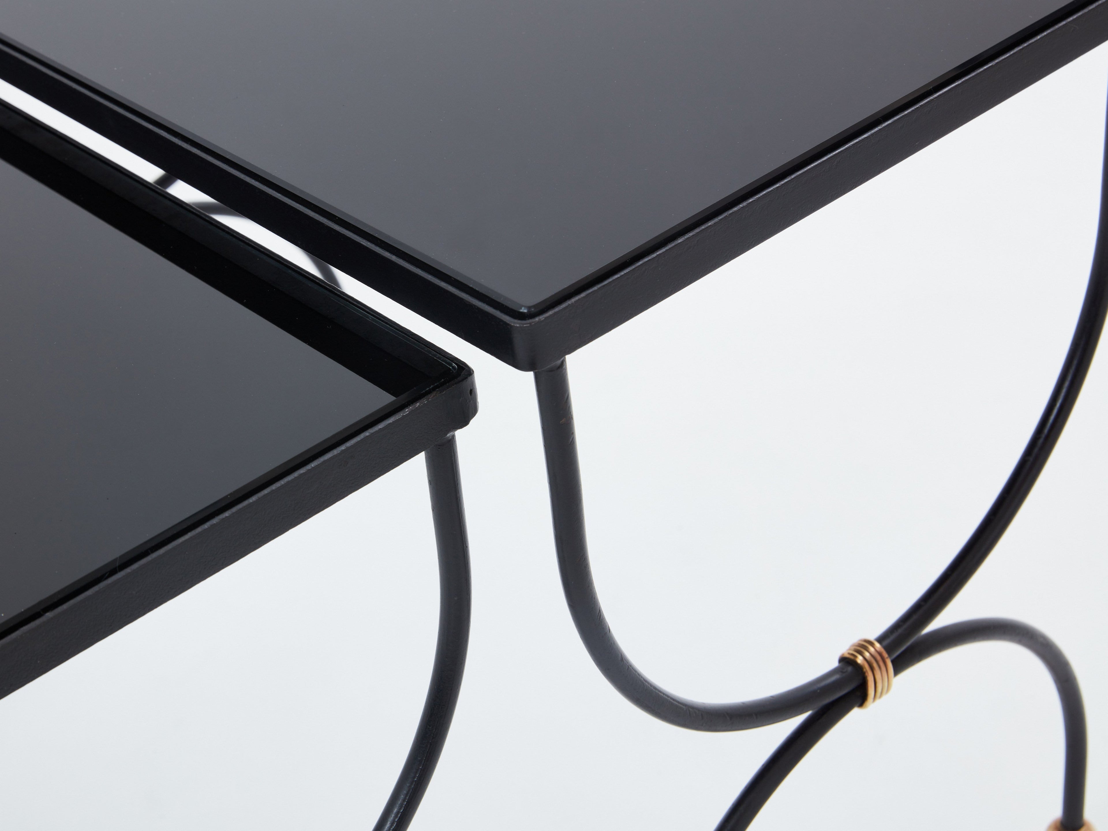 Maison Jansen black brass opaline glass nesting tables 1960s