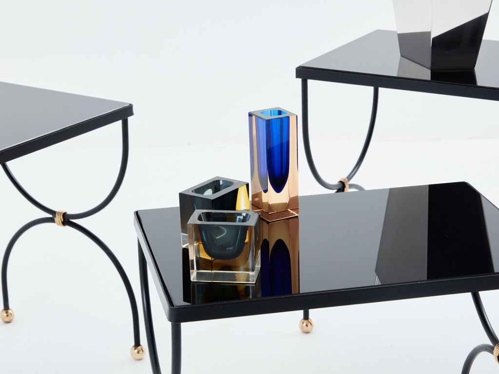 Maison Jansen black brass opaline glass nesting tables 1960s
